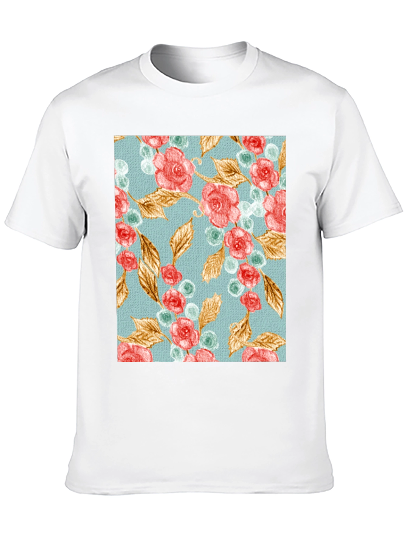Floral Roses & Leaves Print Black T-Shirt