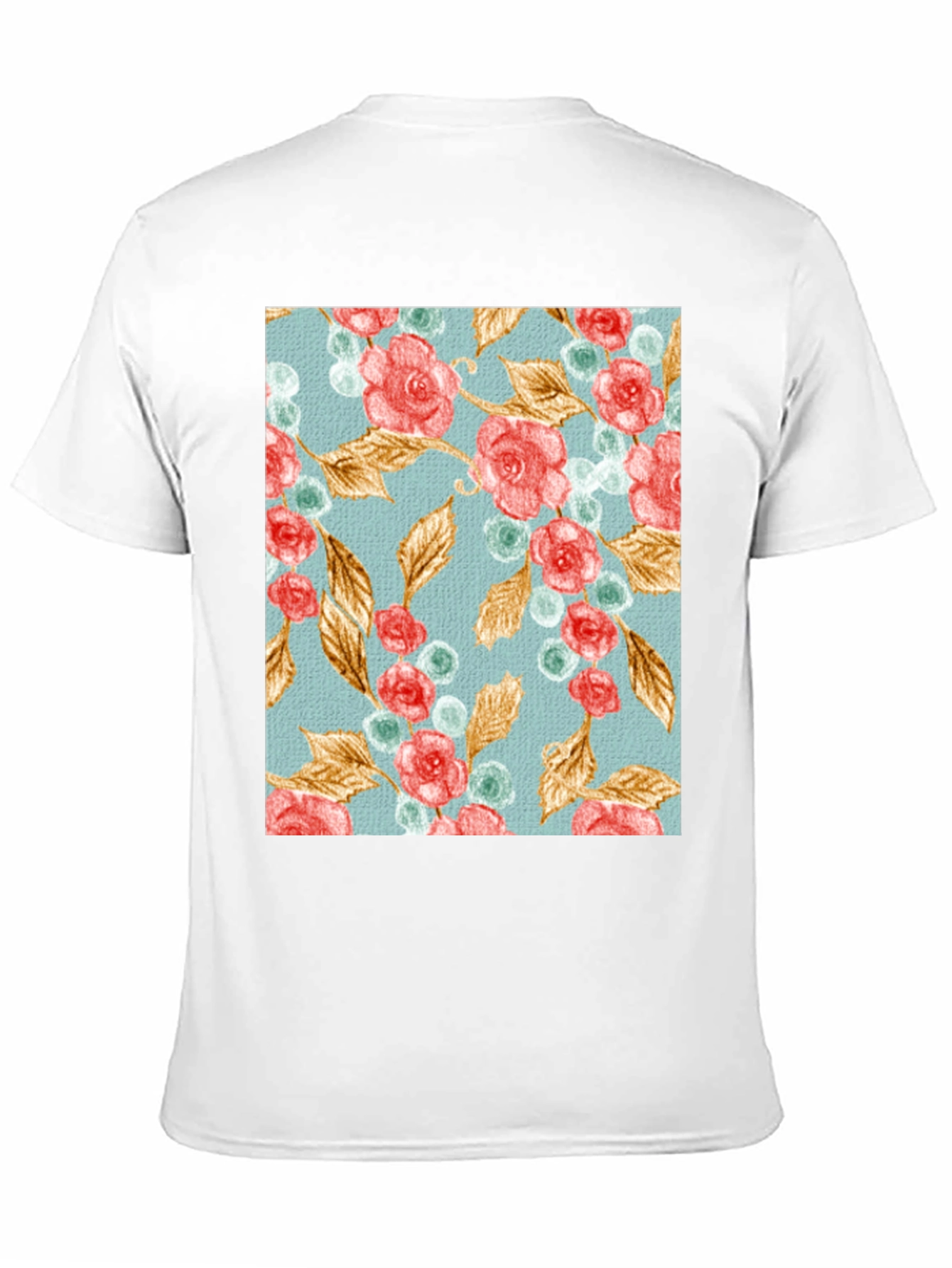 Floral Roses & Leaves Print Black T-Shirt
