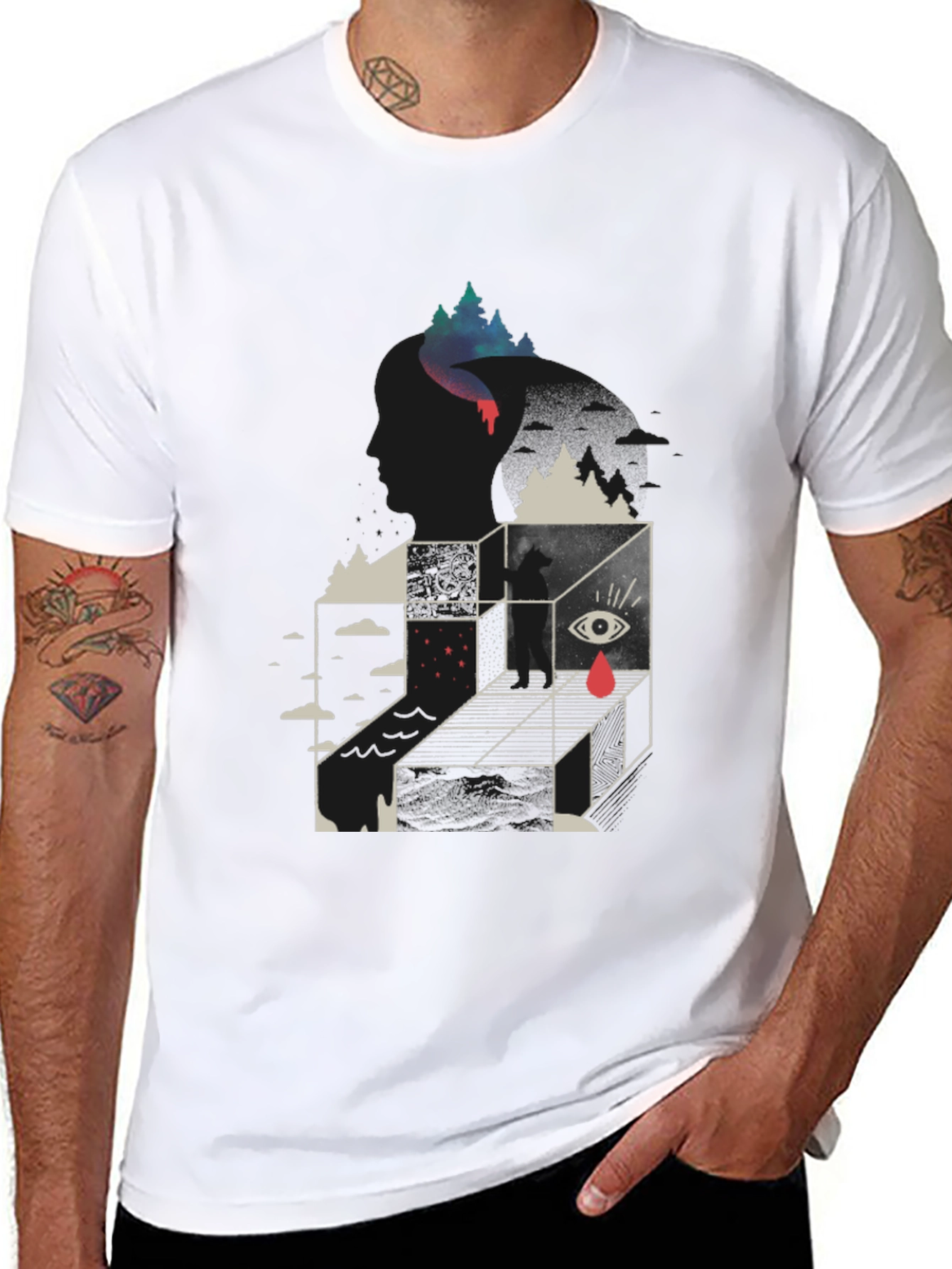 Surreal Graphic Tee - Mens Black Cotton Blend T-Shirt