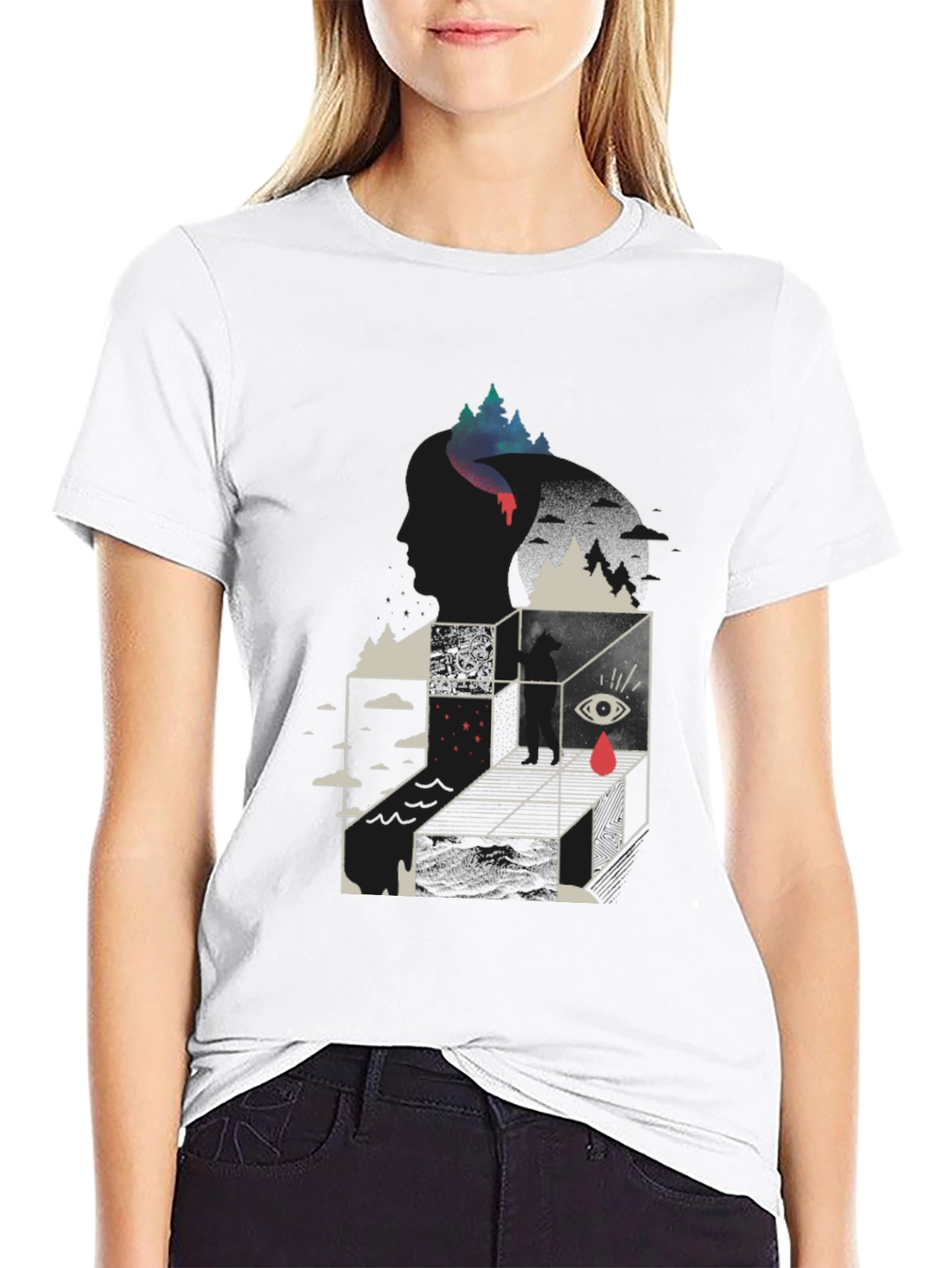 Surreal Graphic Tee - Mens Black Cotton Blend T-Shirt