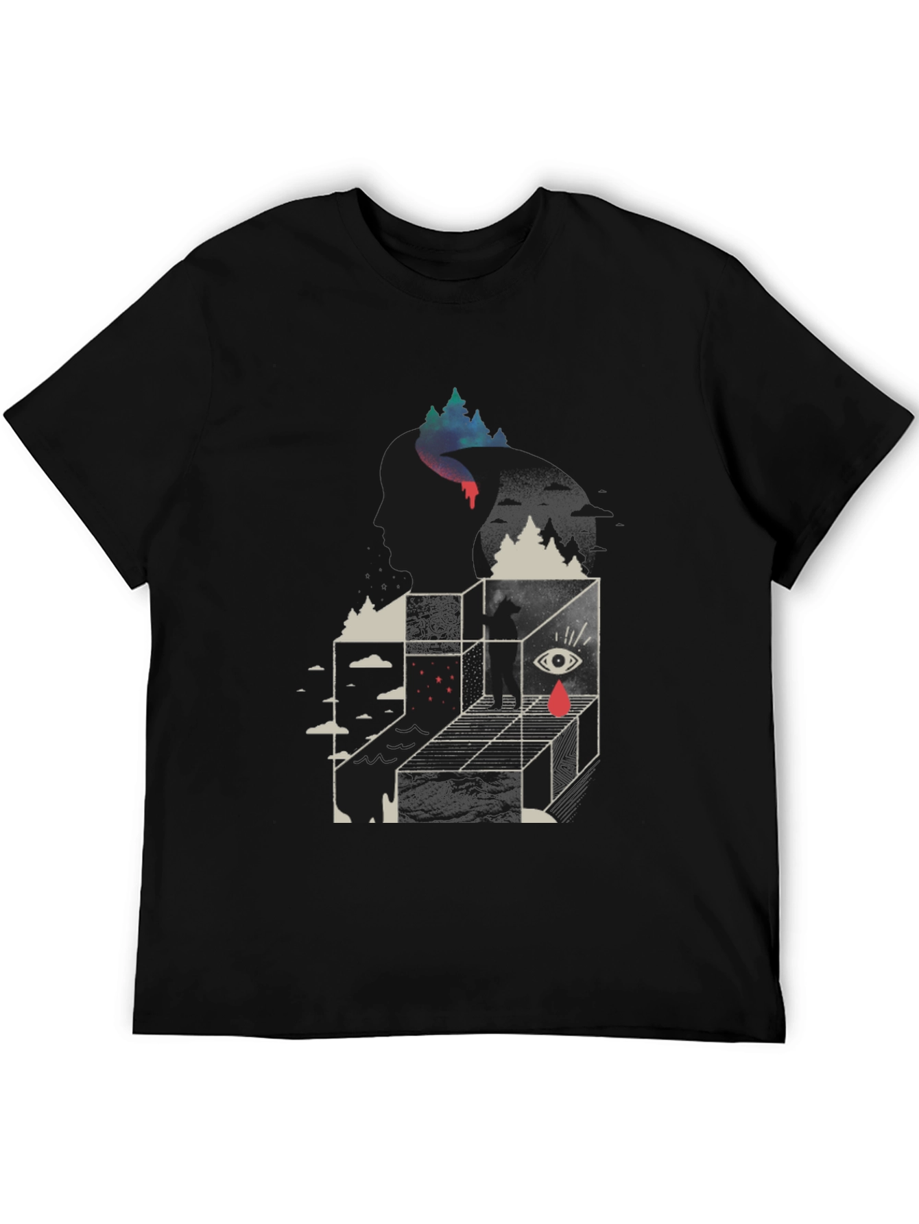 Surreal Graphic Tee - Mens Black Cotton Blend T-Shirt