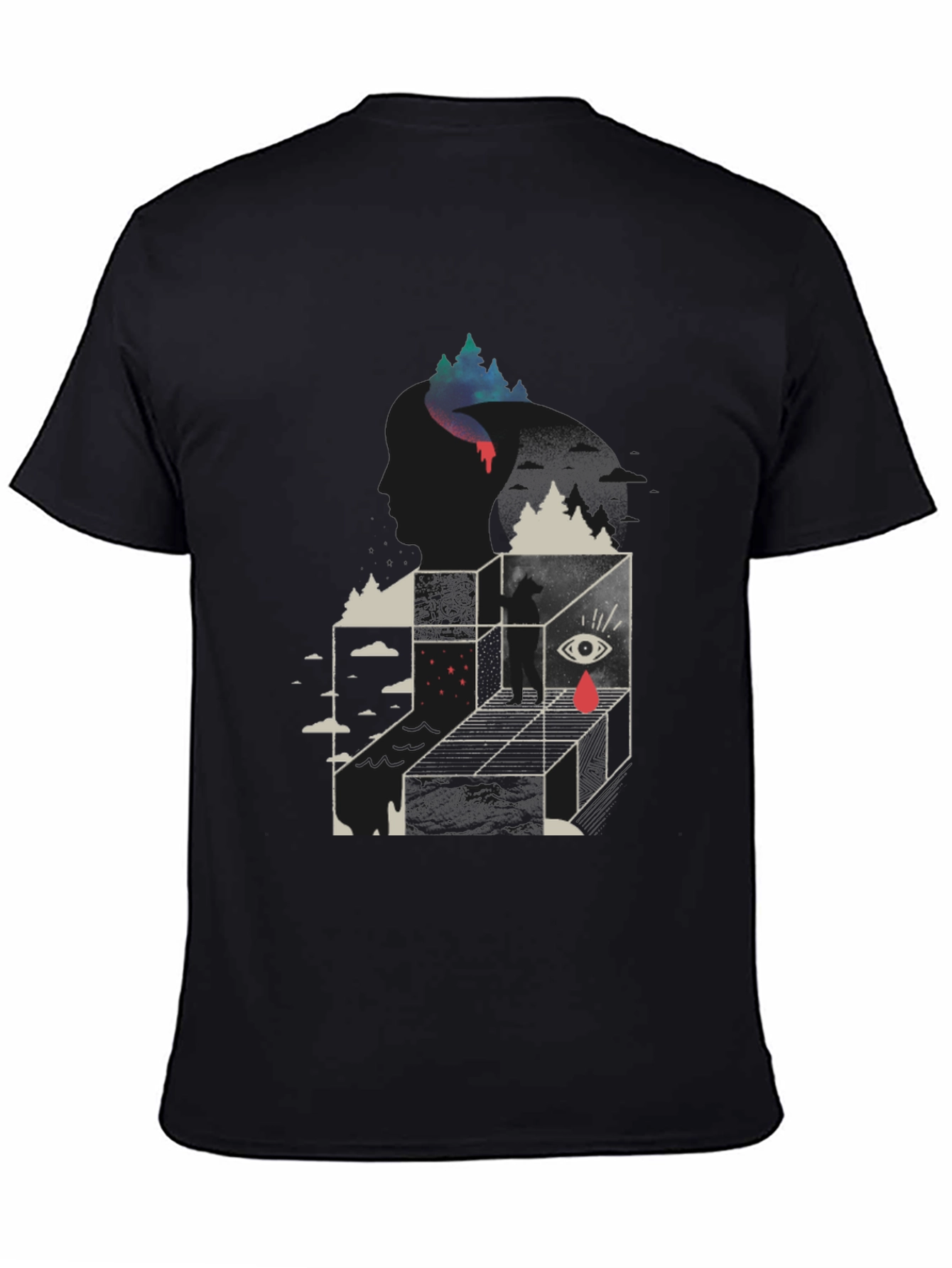 Surreal Graphic Tee - Mens Black Cotton Blend T-Shirt