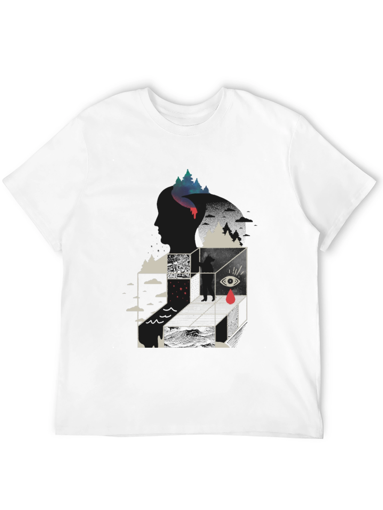 Surreal Graphic Tee - Mens Black Cotton Blend T-Shirt