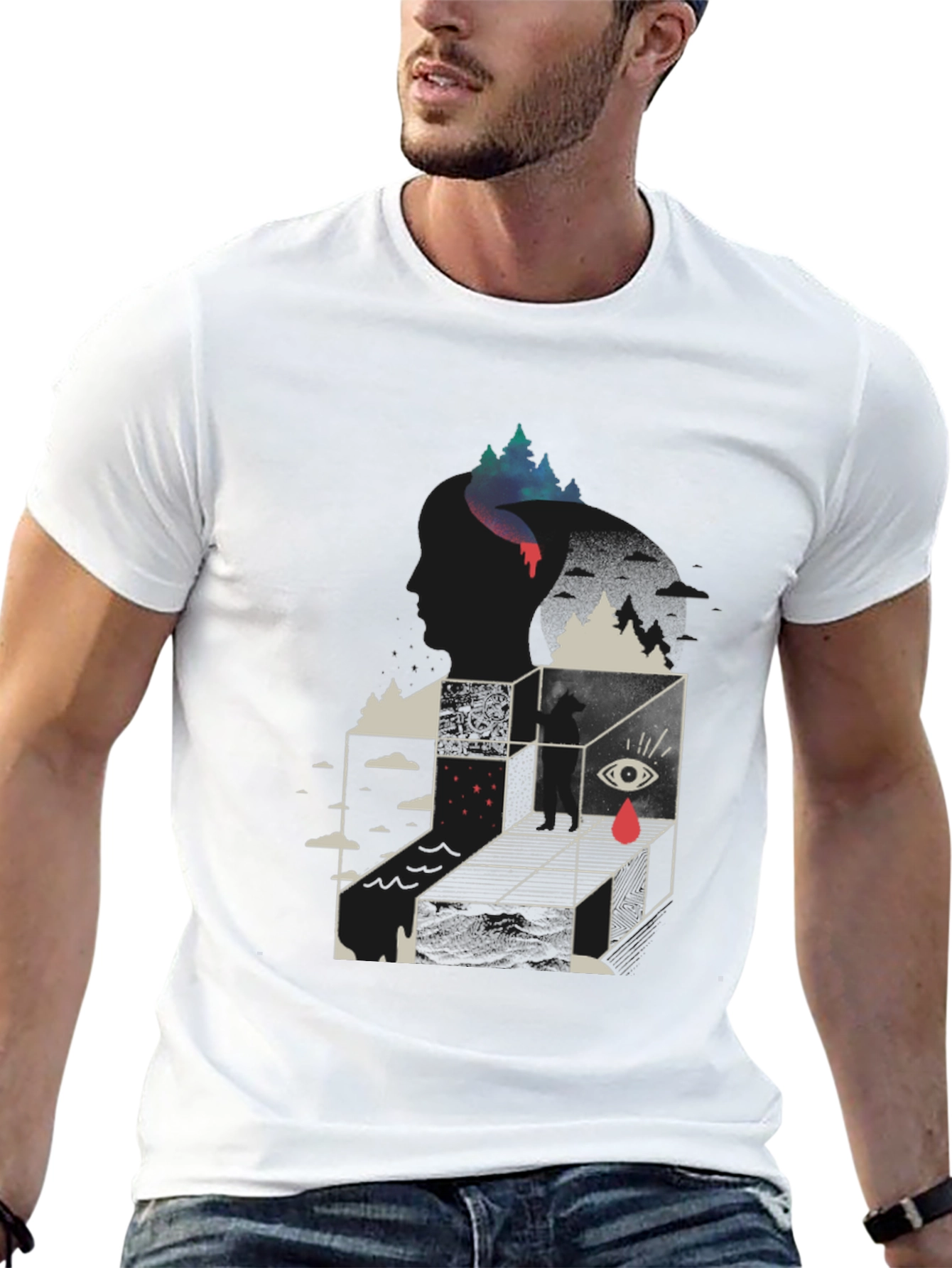 Surreal Graphic Tee - Mens Black Cotton Blend T-Shirt