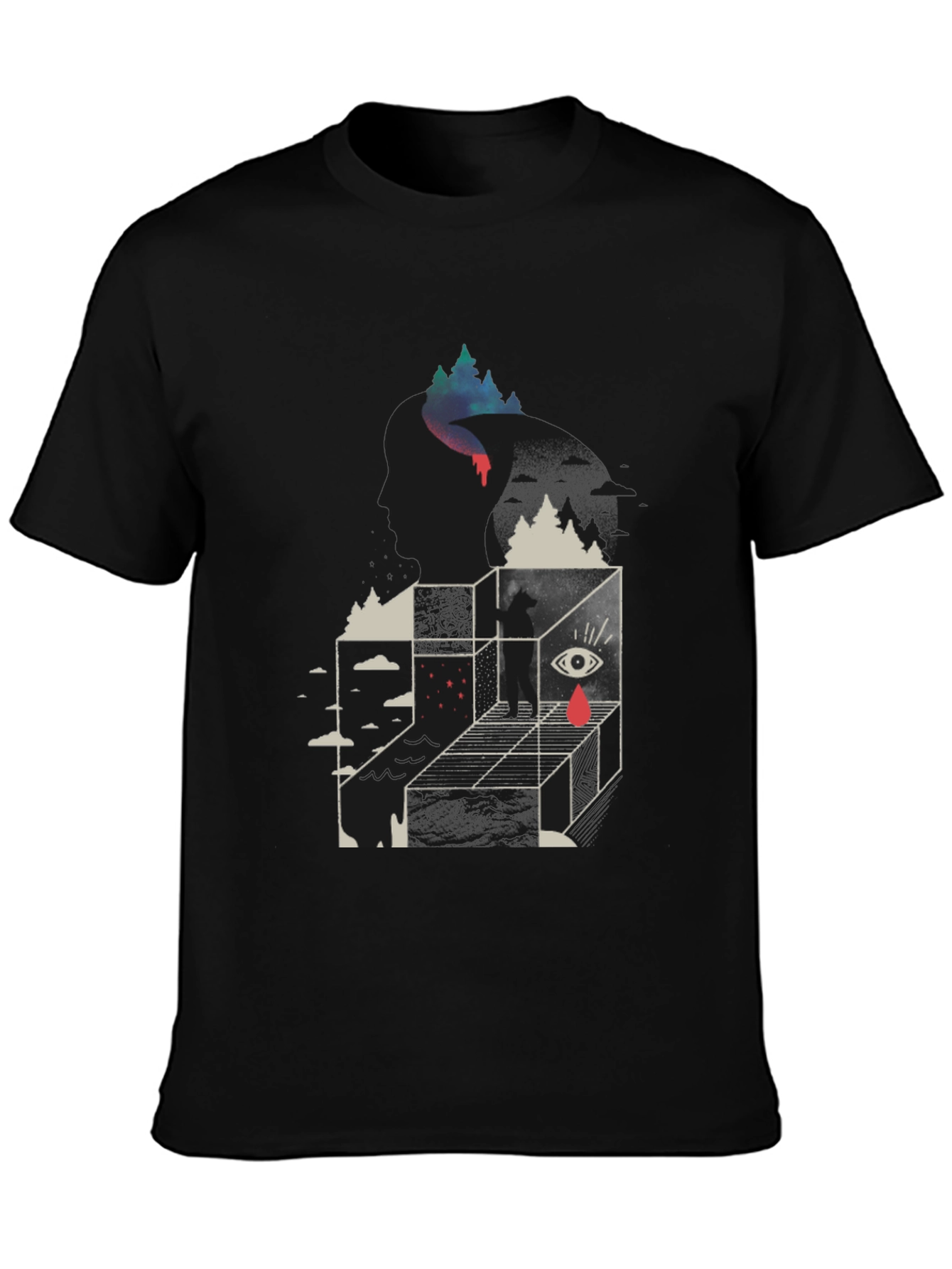Surreal Graphic Tee - Mens Black Cotton Blend T-Shirt