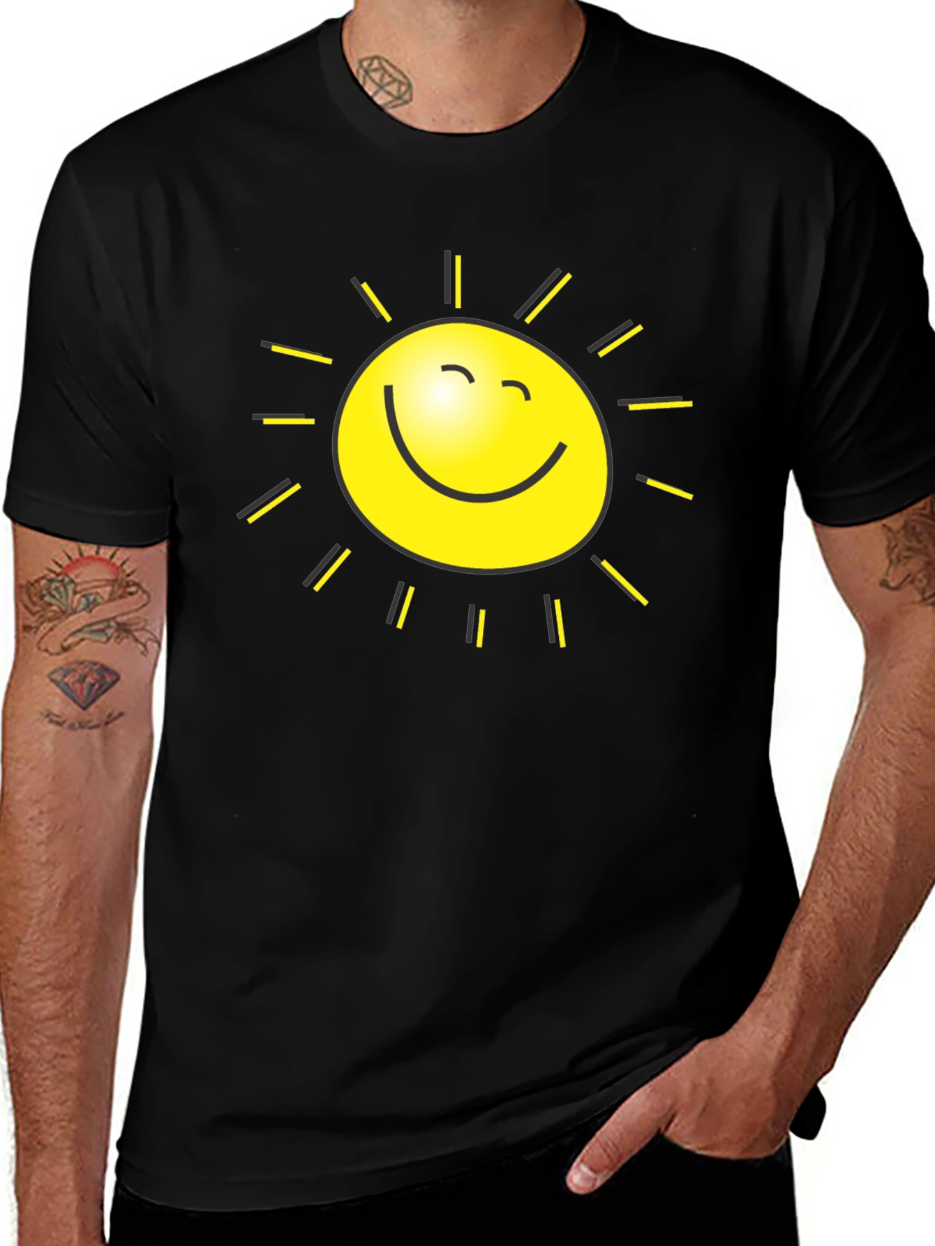 Happy Sun Graphic Tee - Black Cotton Blend