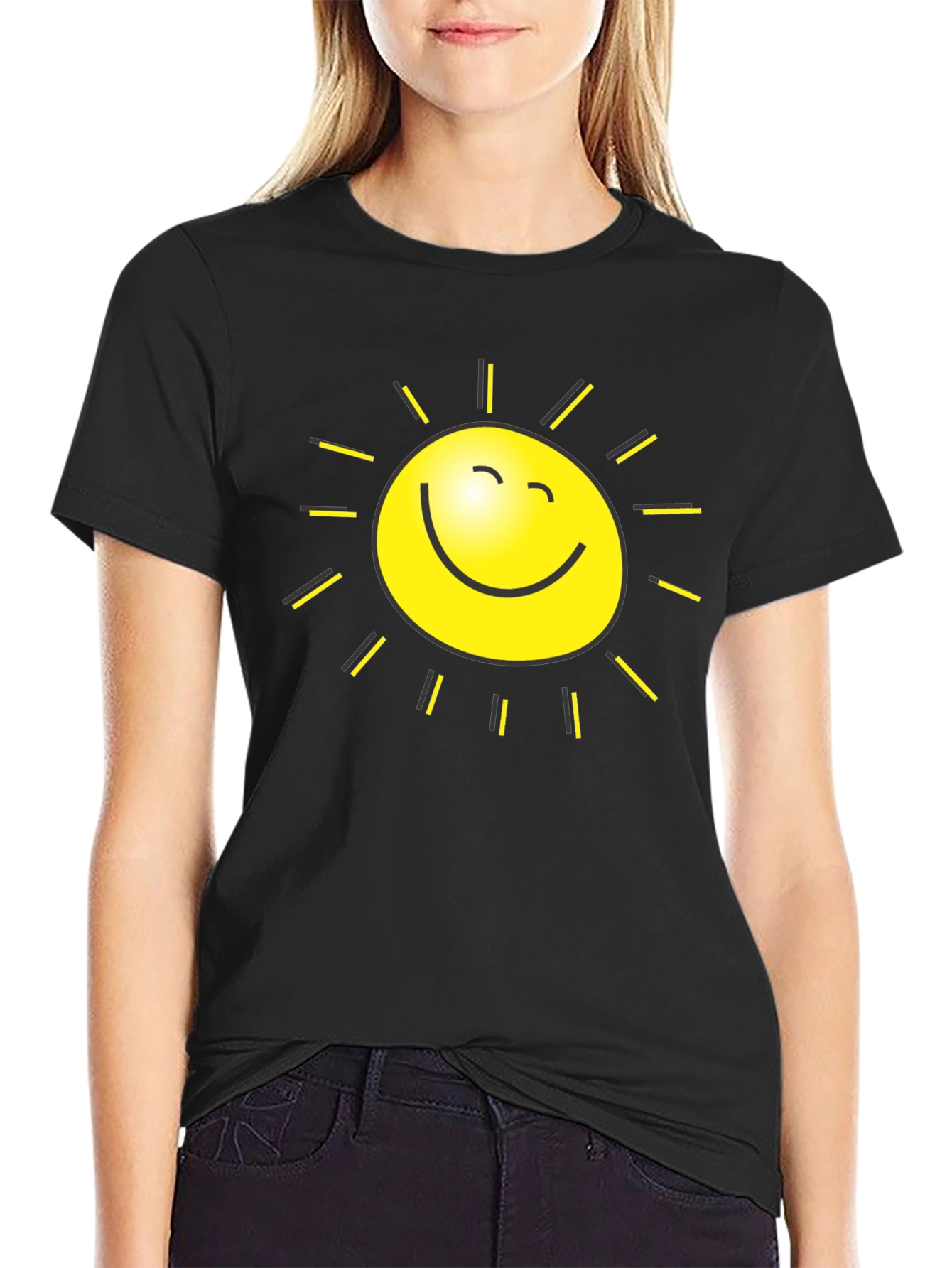 Happy Sun Graphic Tee - Black Cotton Blend