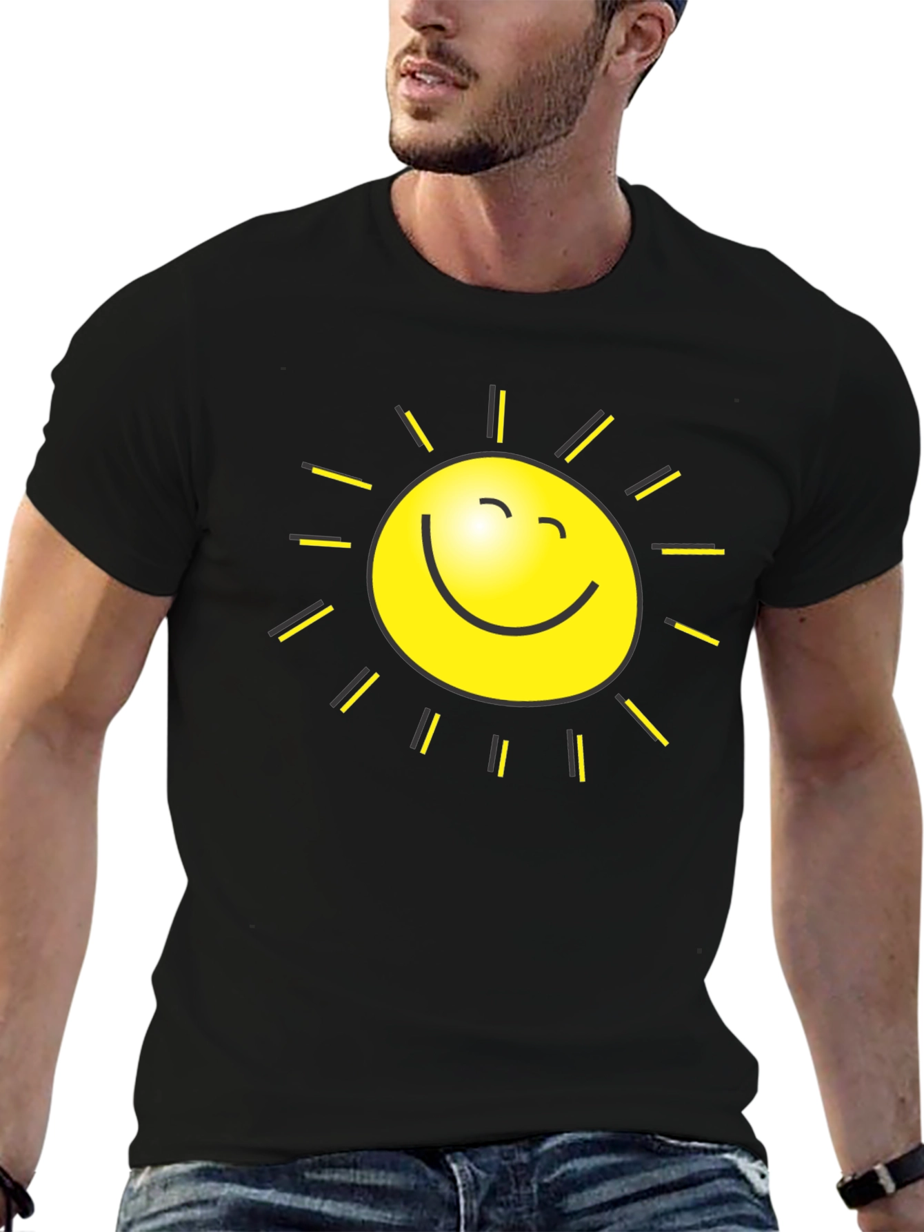 Happy Sun Graphic Tee - Black Cotton Blend
