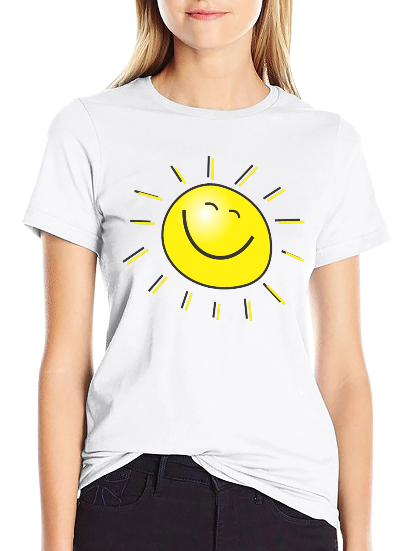 Happy Sun Graphic Tee - Black Cotton Blend