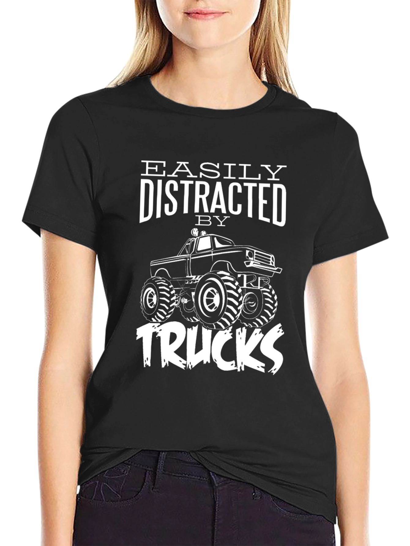 Easily Distracted by Trucks Black Graphic T-Shirt
