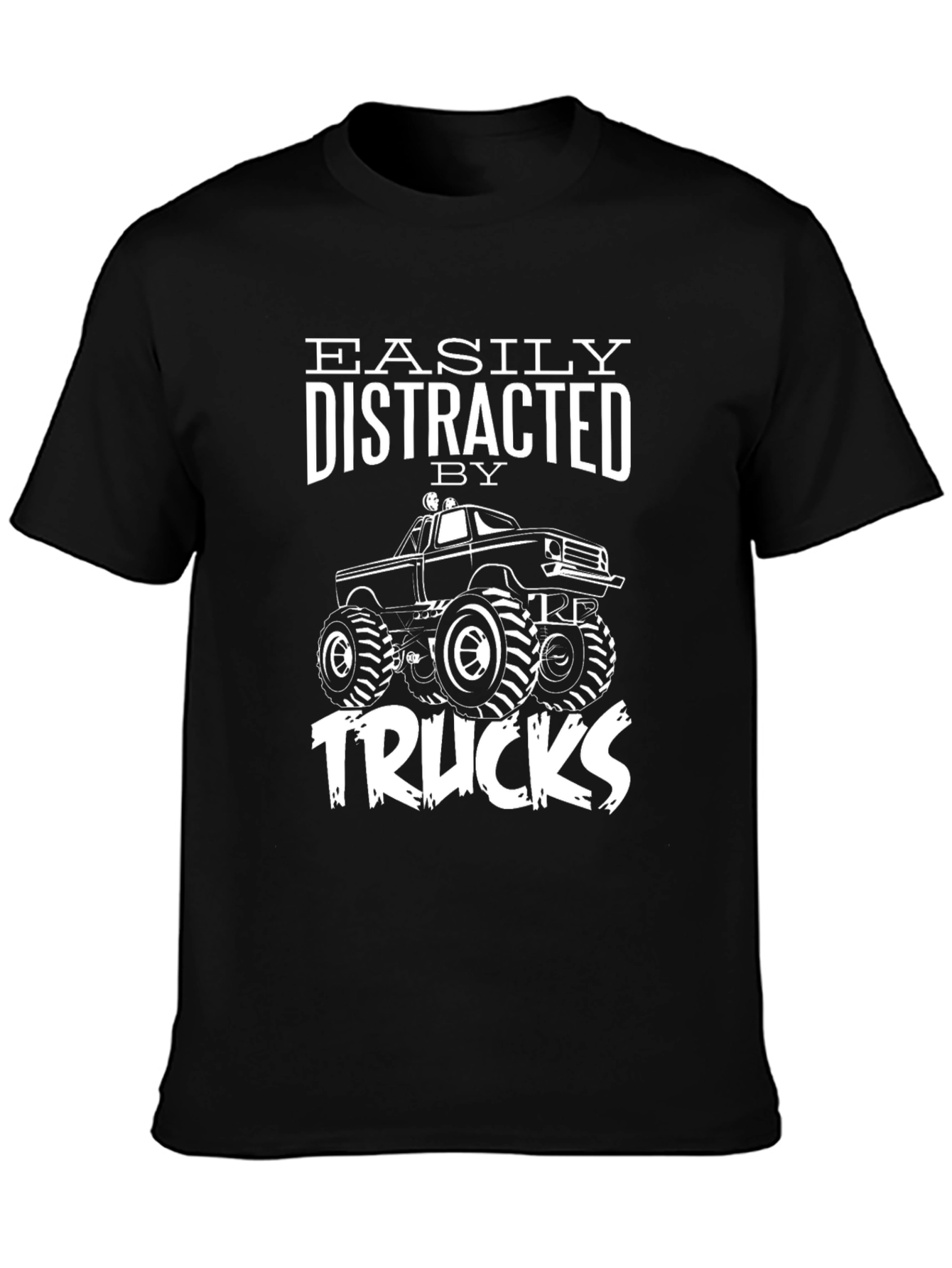 Easily Distracted by Trucks Black Graphic T-Shirt