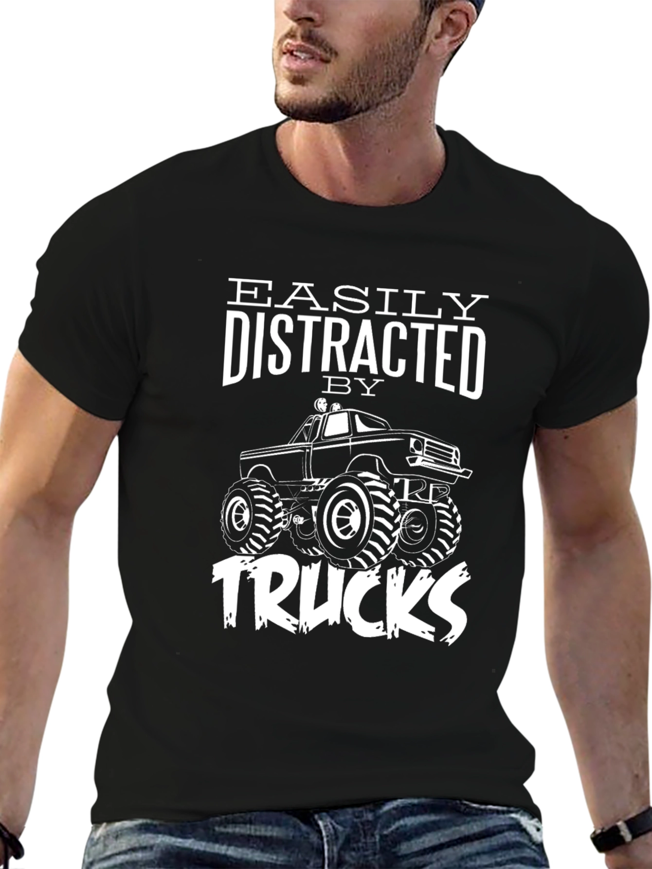 Easily Distracted by Trucks Black Graphic T-Shirt