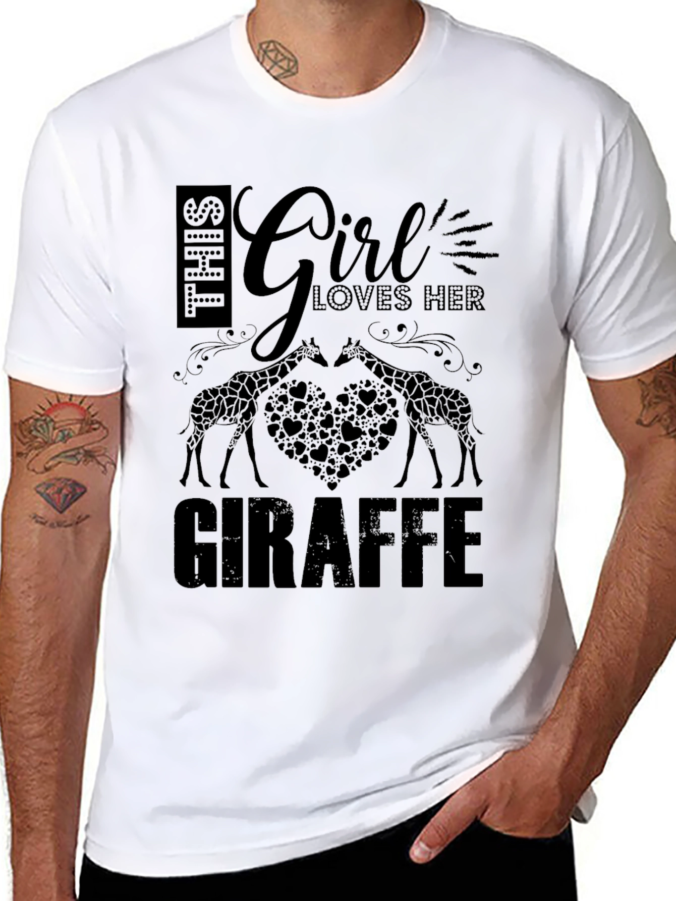Girl Loves Giraffe Black T-Shirt