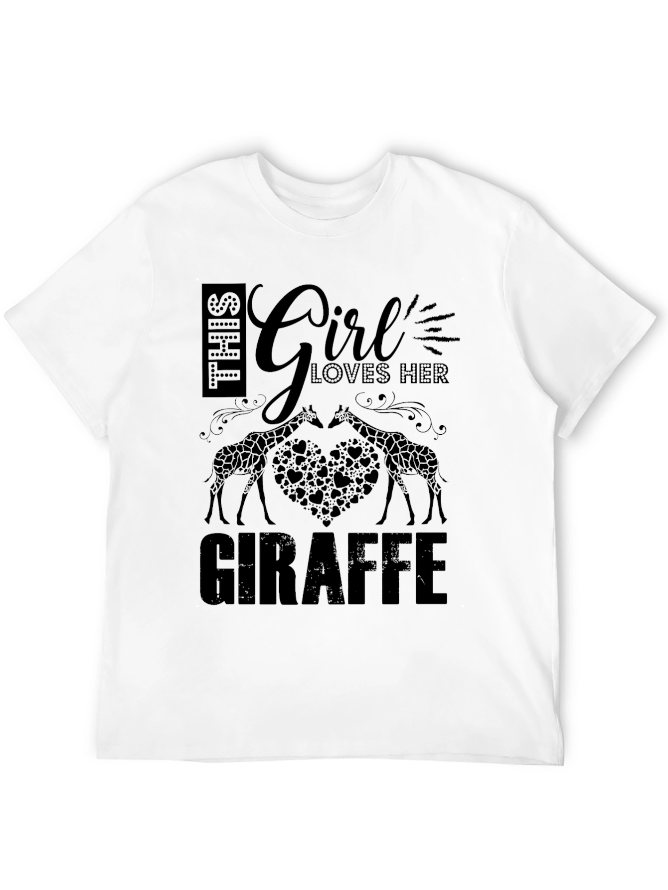 Girl Loves Giraffe Black T-Shirt