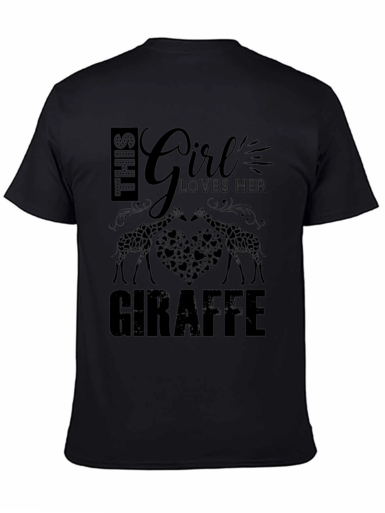 Girl Loves Giraffe Black T-Shirt