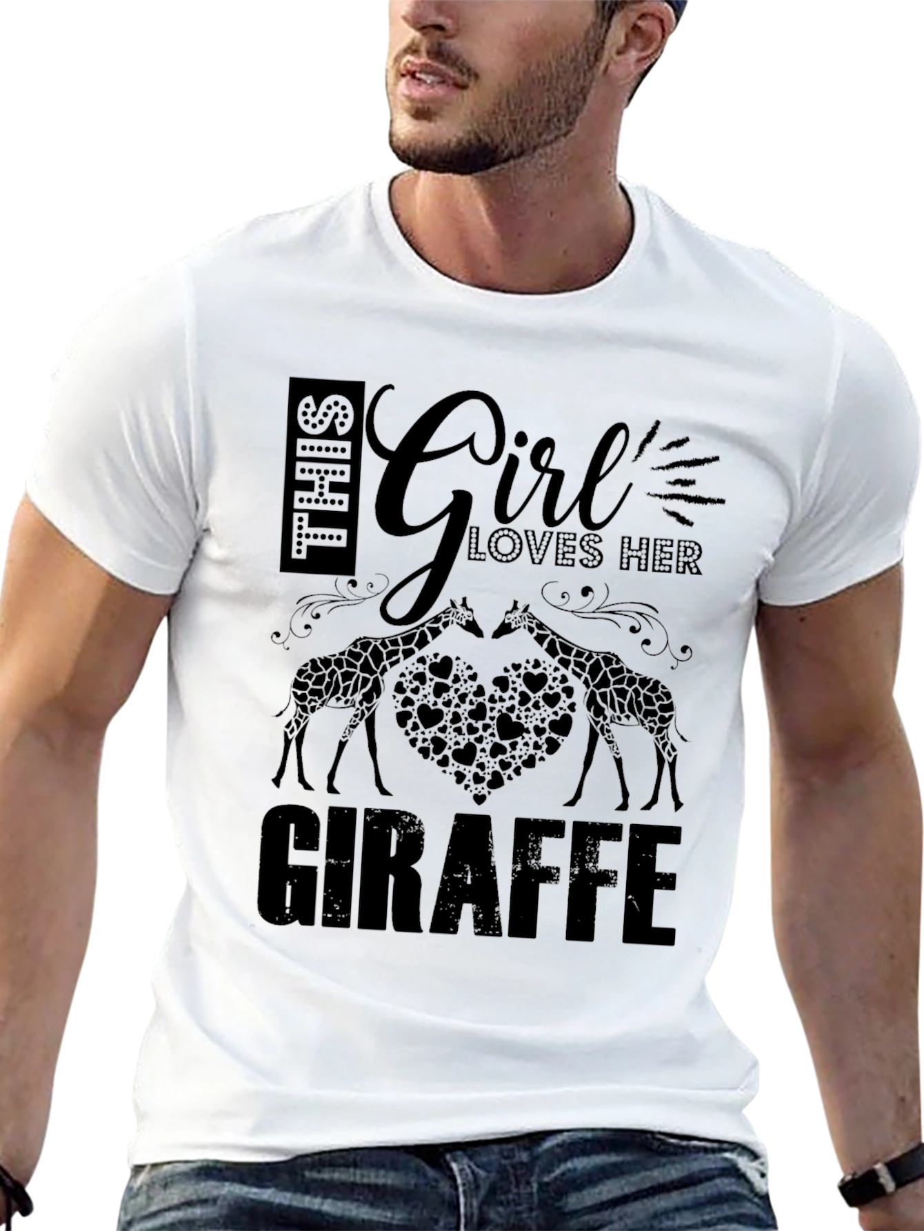 Girl Loves Giraffe Black T-Shirt