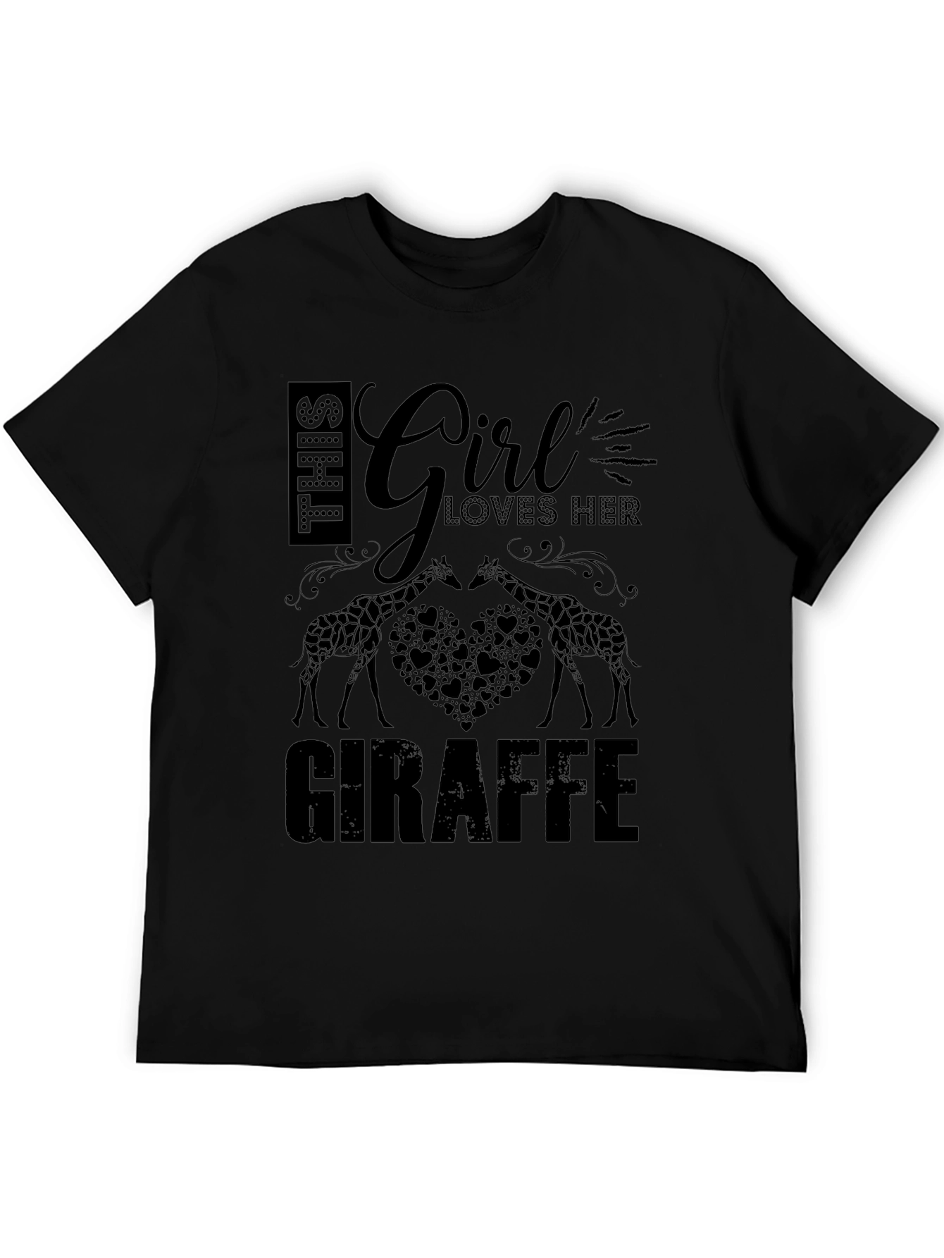 Girl Loves Giraffe Black T-Shirt