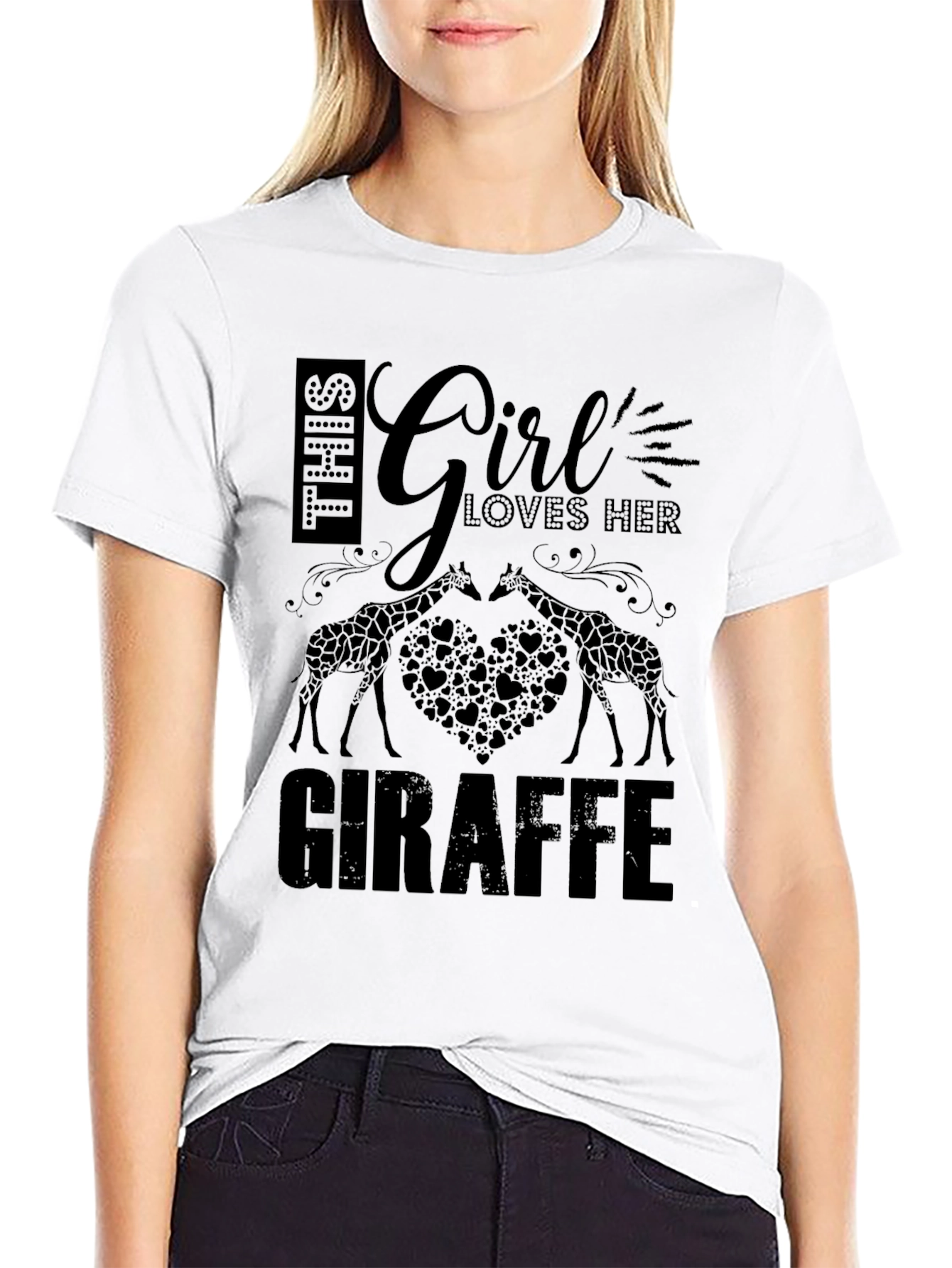 Girl Loves Giraffe Black T-Shirt