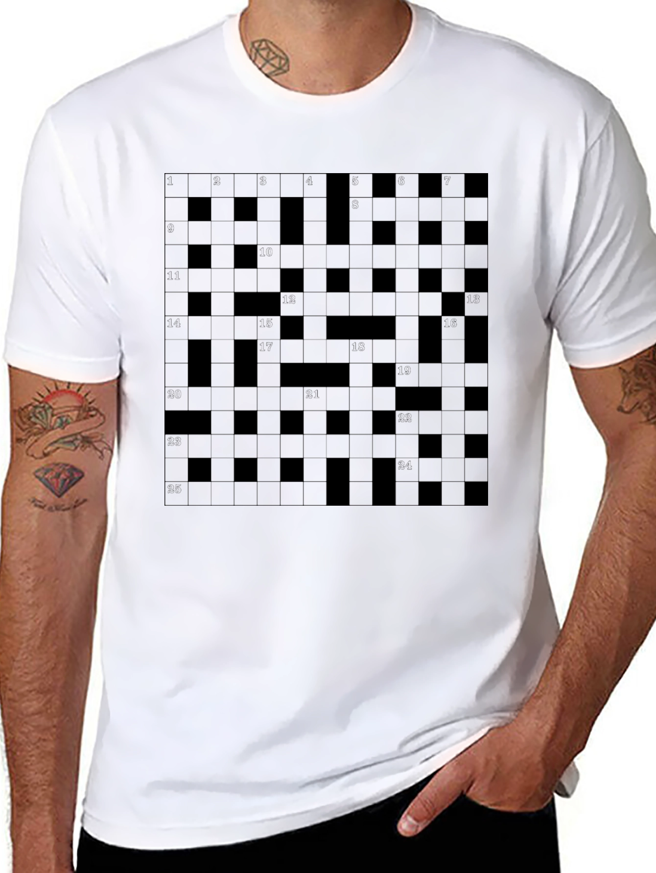 Crossword Puzzle Graphic T-Shirt - Casual Wear