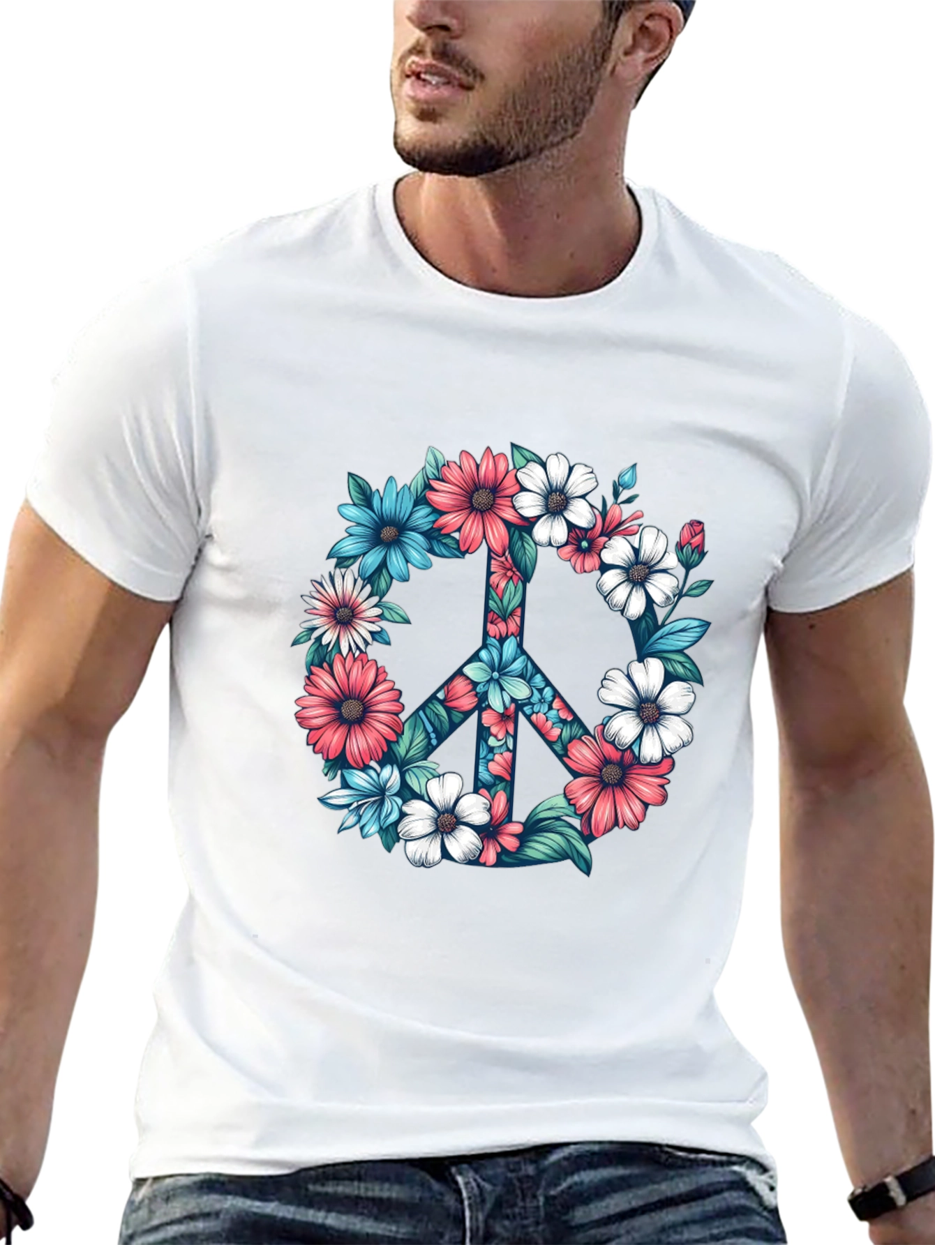 Floral Peace Sign Graphic Tee - Black T-Shirt