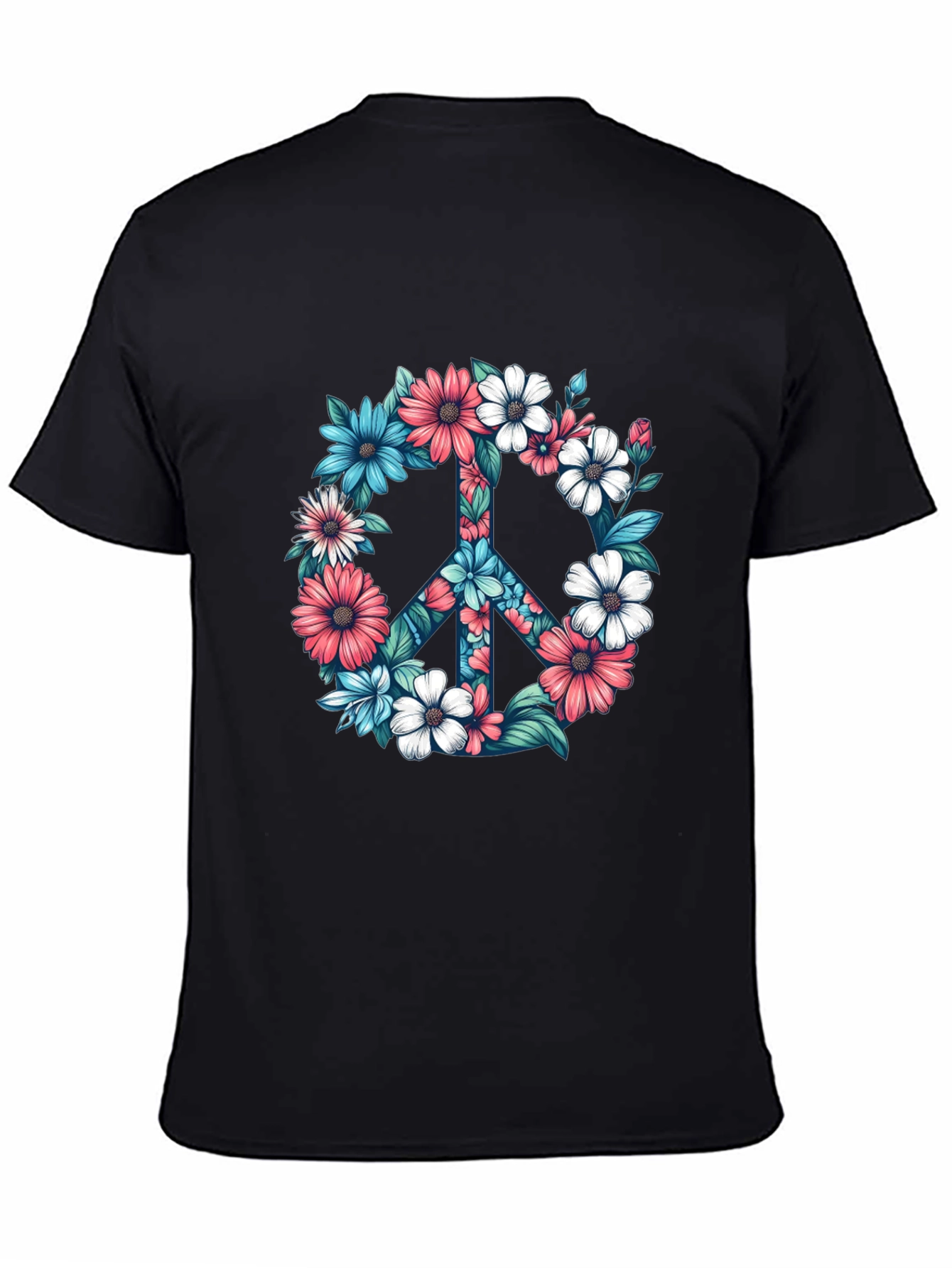 Floral Peace Sign Graphic Tee - Black T-Shirt