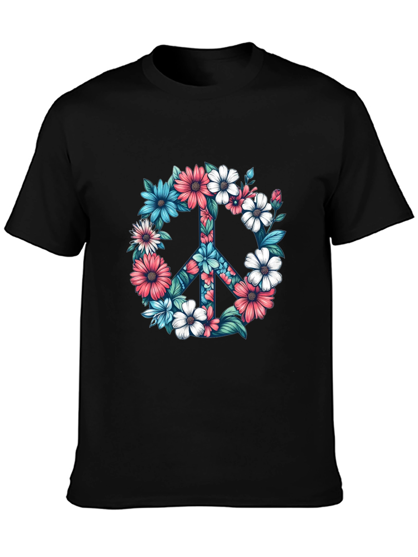 Floral Peace Sign Graphic Tee - Black T-Shirt