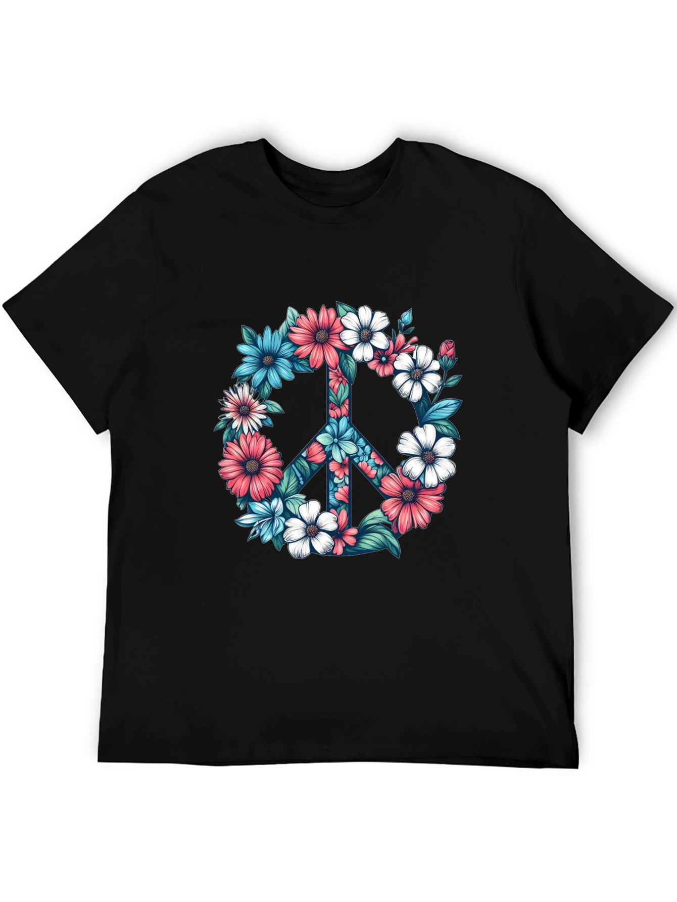 Floral Peace Sign Graphic Tee - Black T-Shirt