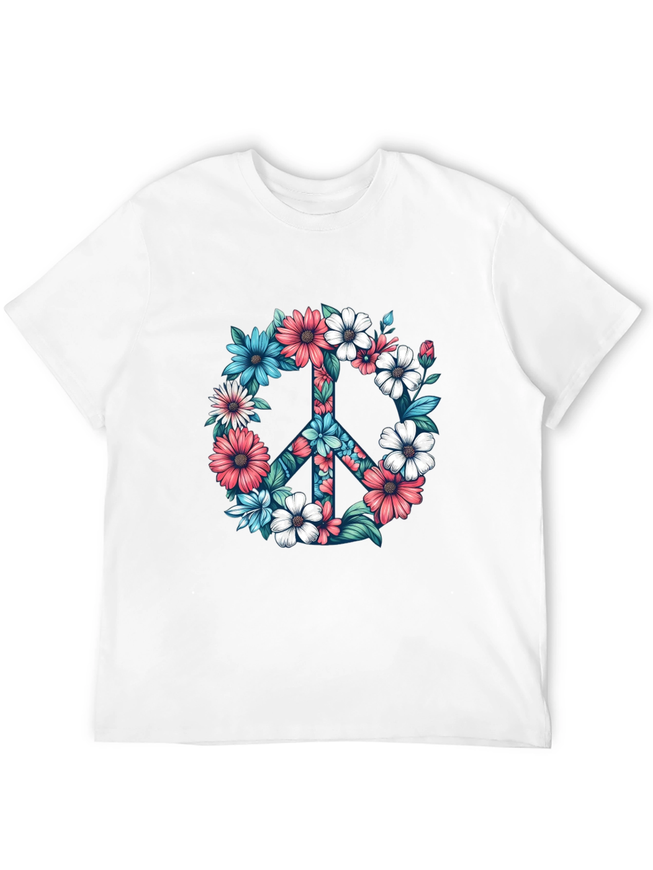 Floral Peace Sign Graphic Tee - Black T-Shirt