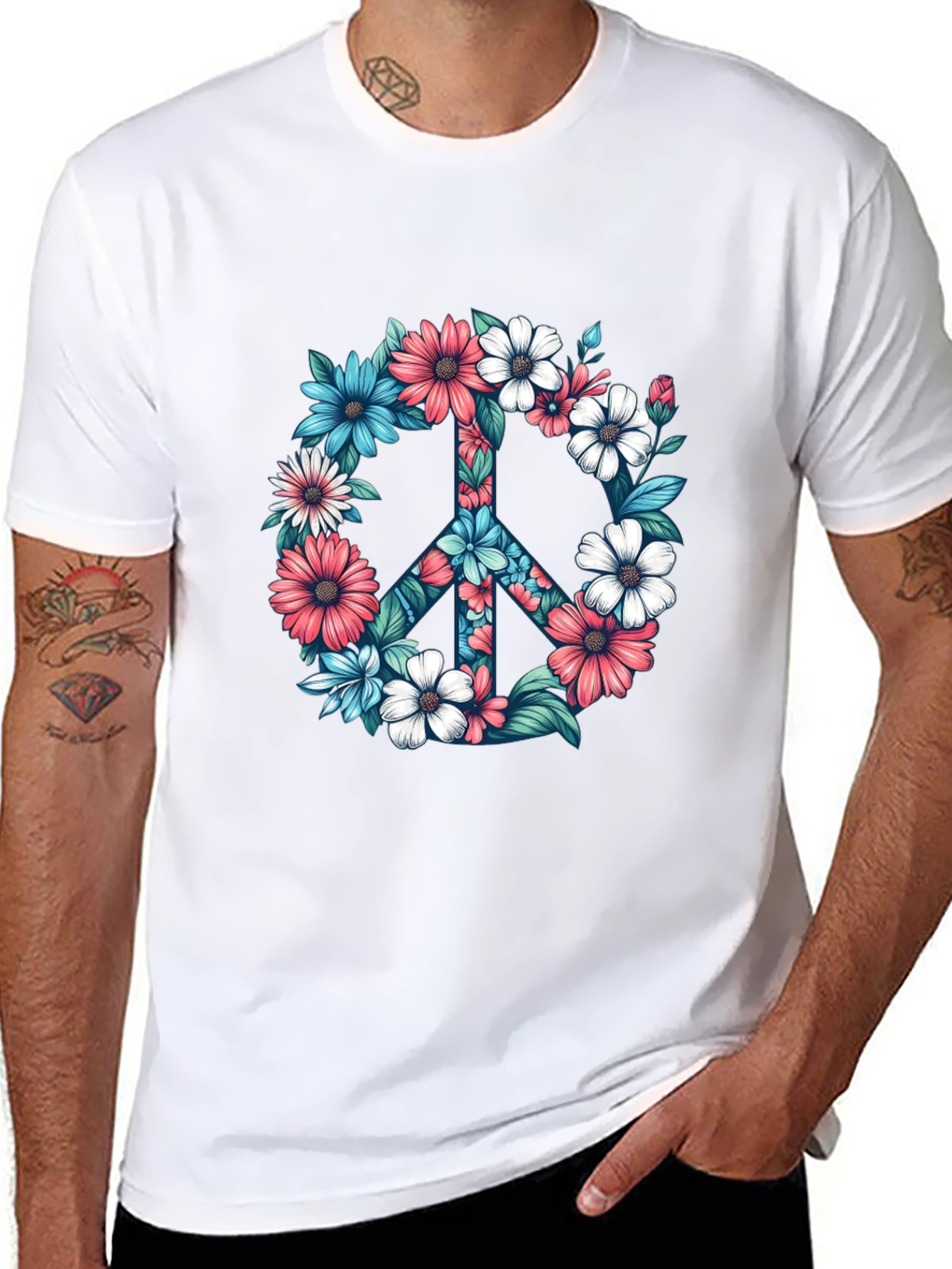 Floral Peace Sign Graphic Tee - Black T-Shirt
