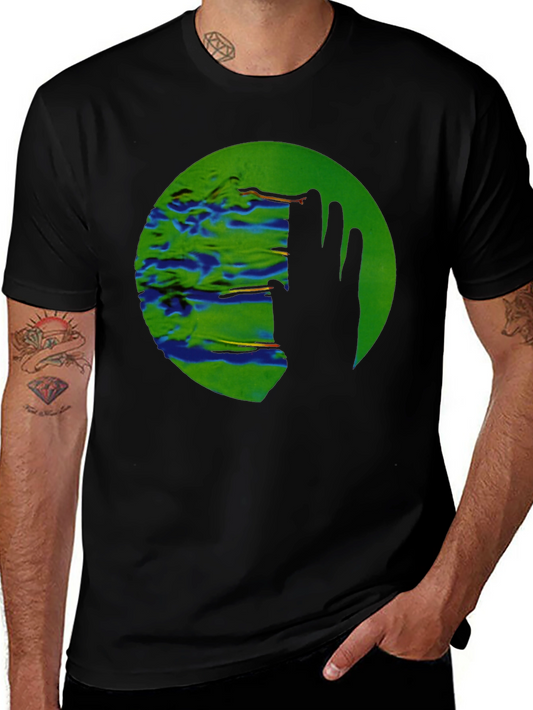 Abstract Green Circle Graphic Print Black T-Shirt