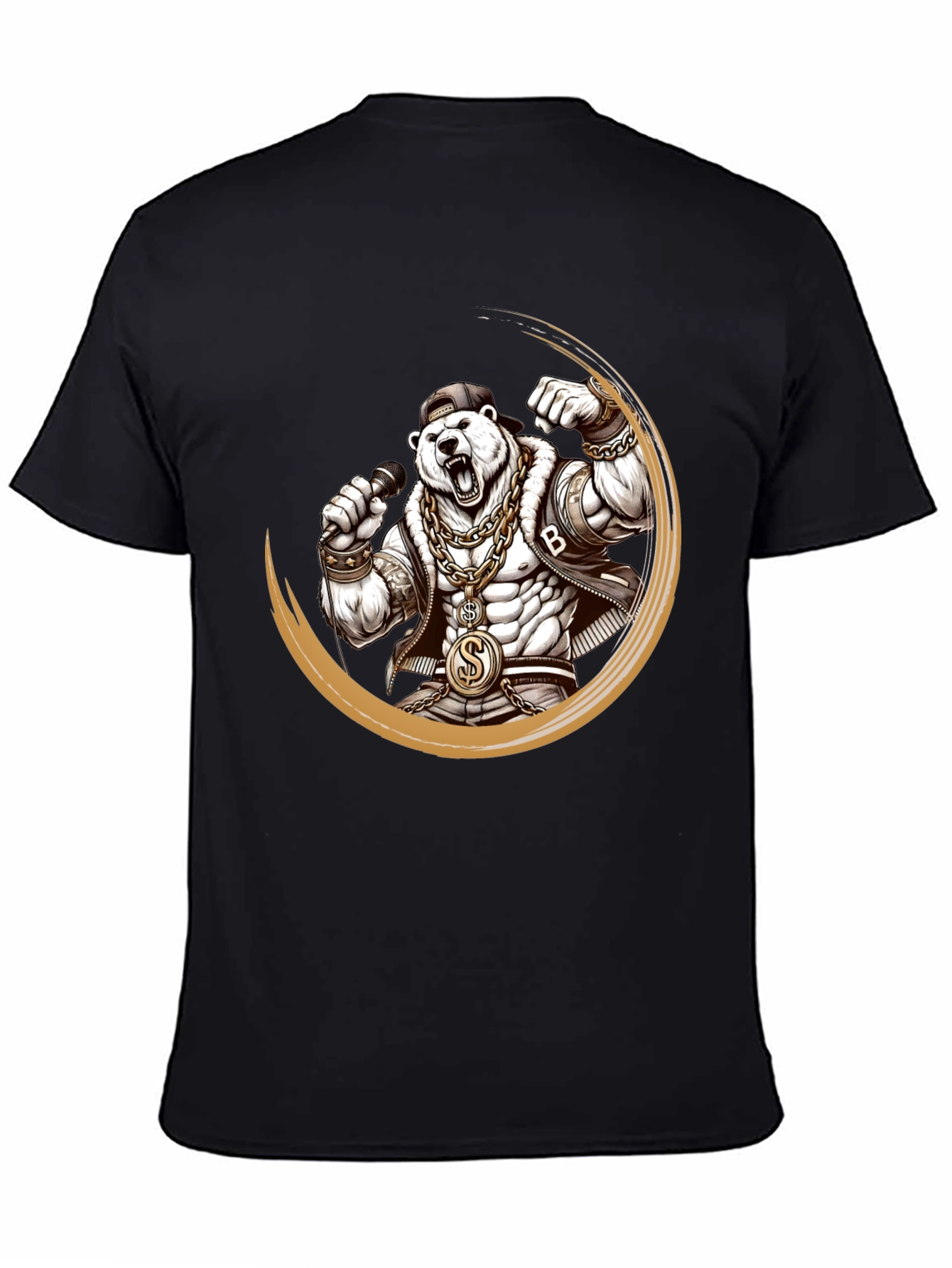 Rapper Bear Graphic Tee - Black Cotton T-Shirt