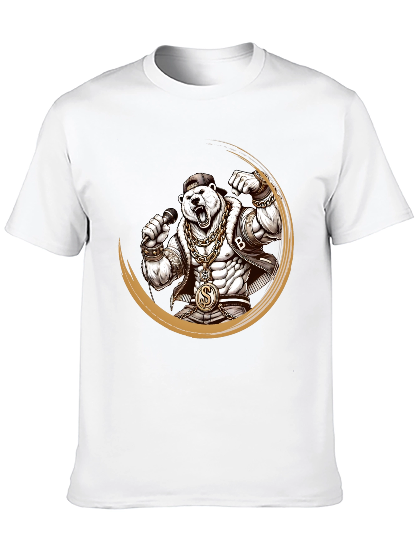 Rapper Bear Graphic Tee - Black Cotton T-Shirt