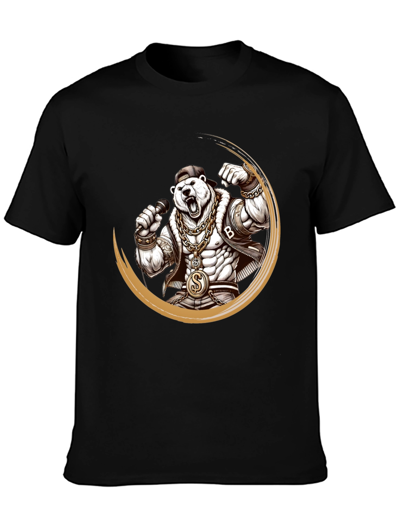 Rapper Bear Graphic Tee - Black Cotton T-Shirt