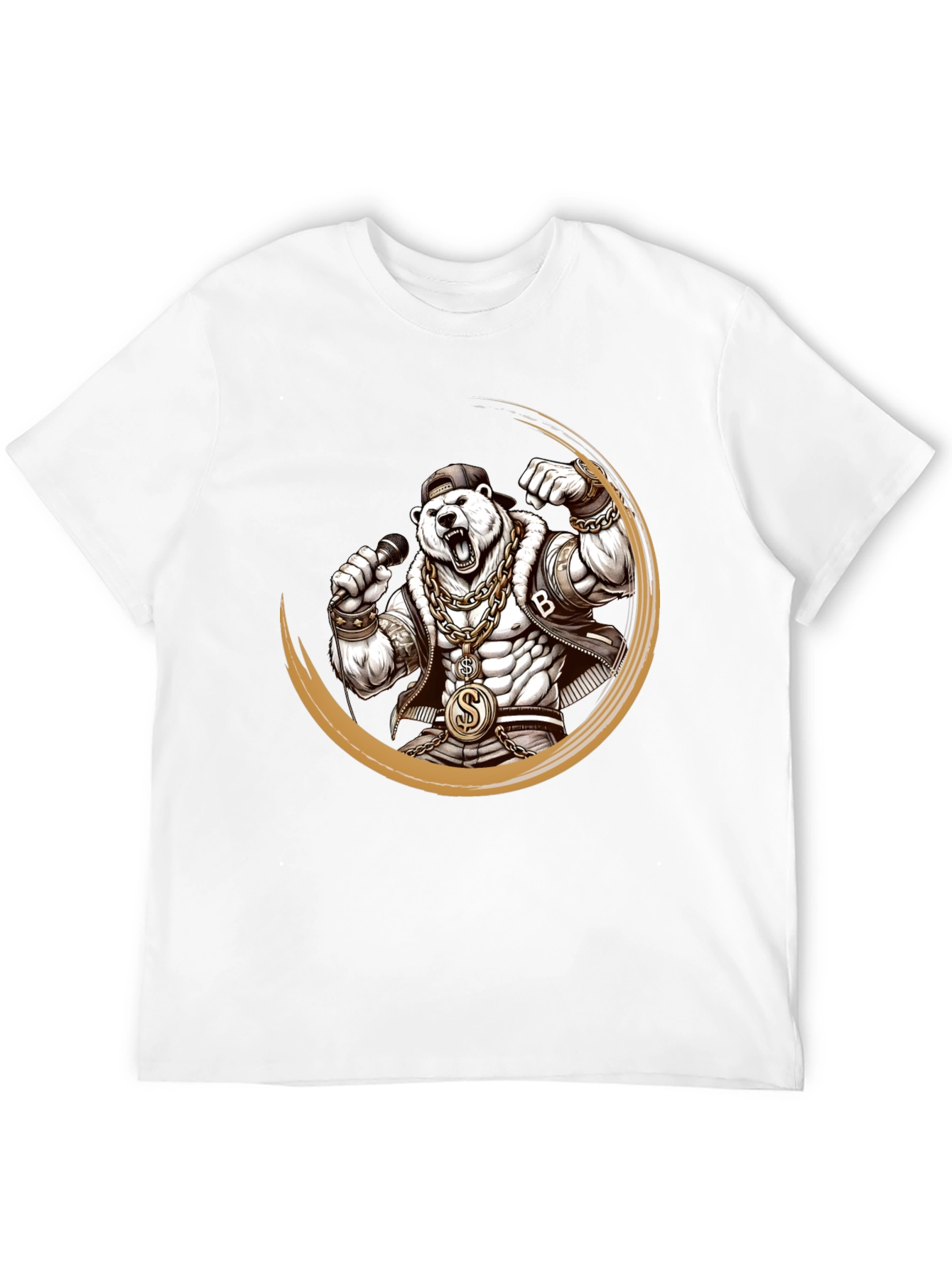 Rapper Bear Graphic Tee - Black Cotton T-Shirt