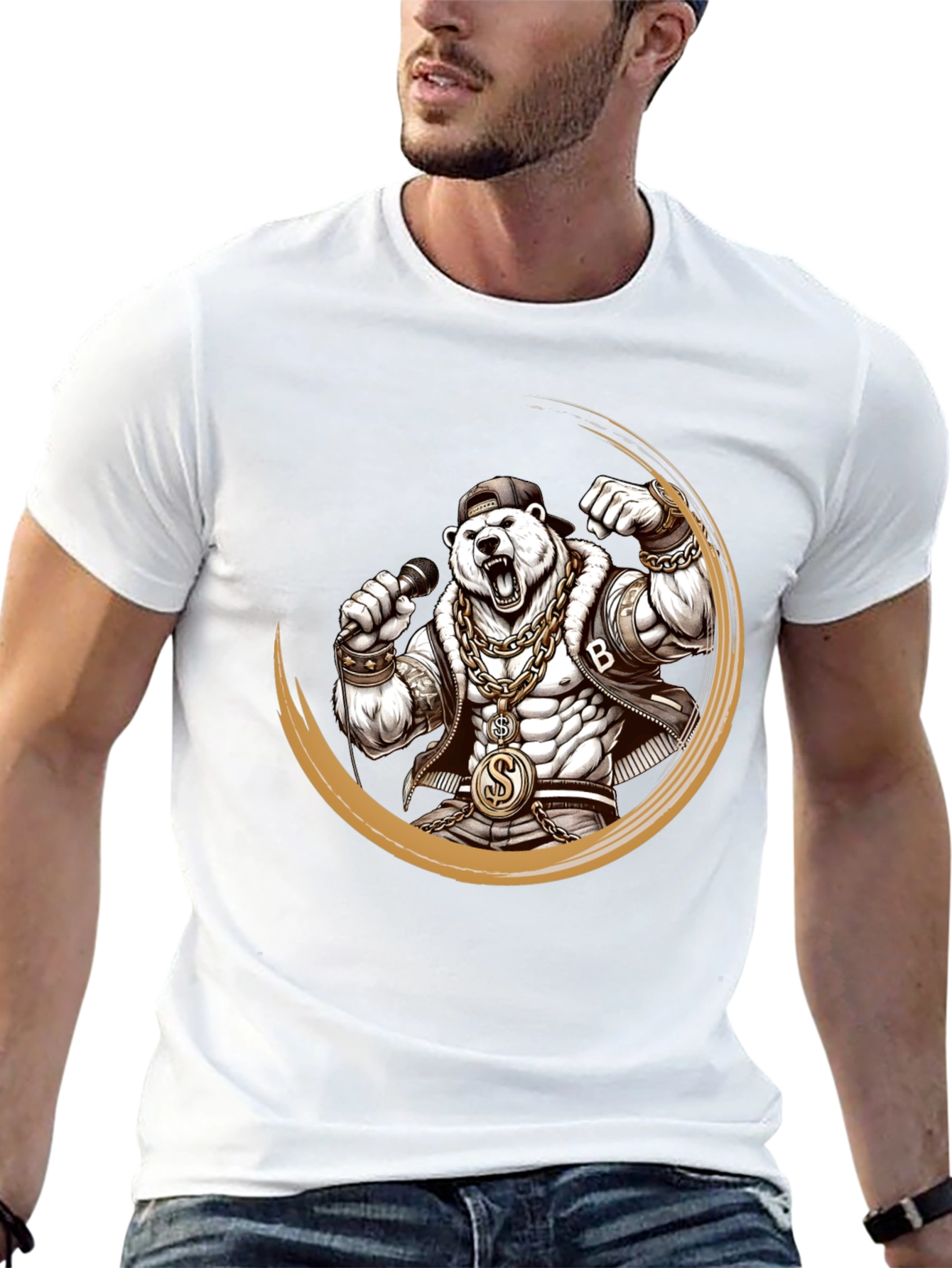 Rapper Bear Graphic Tee - Black Cotton T-Shirt