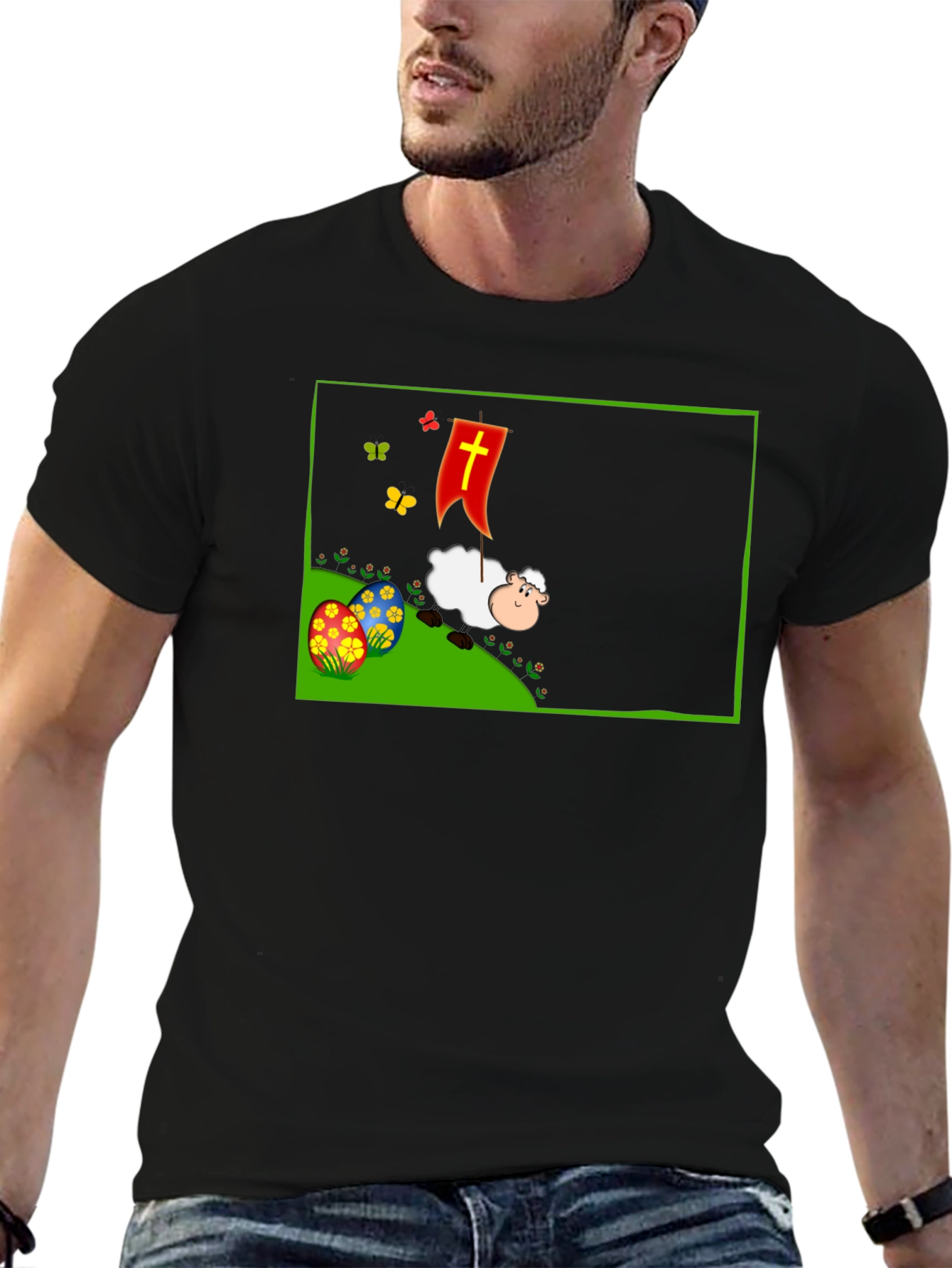 Easter Sheep Graphic T-Shirt - Black