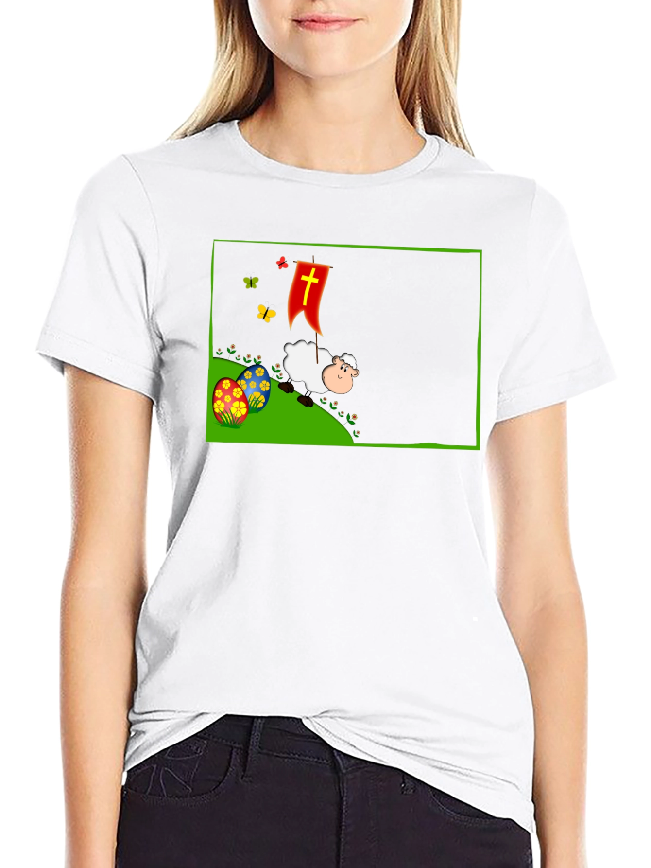 Easter Sheep Graphic T-Shirt - Black