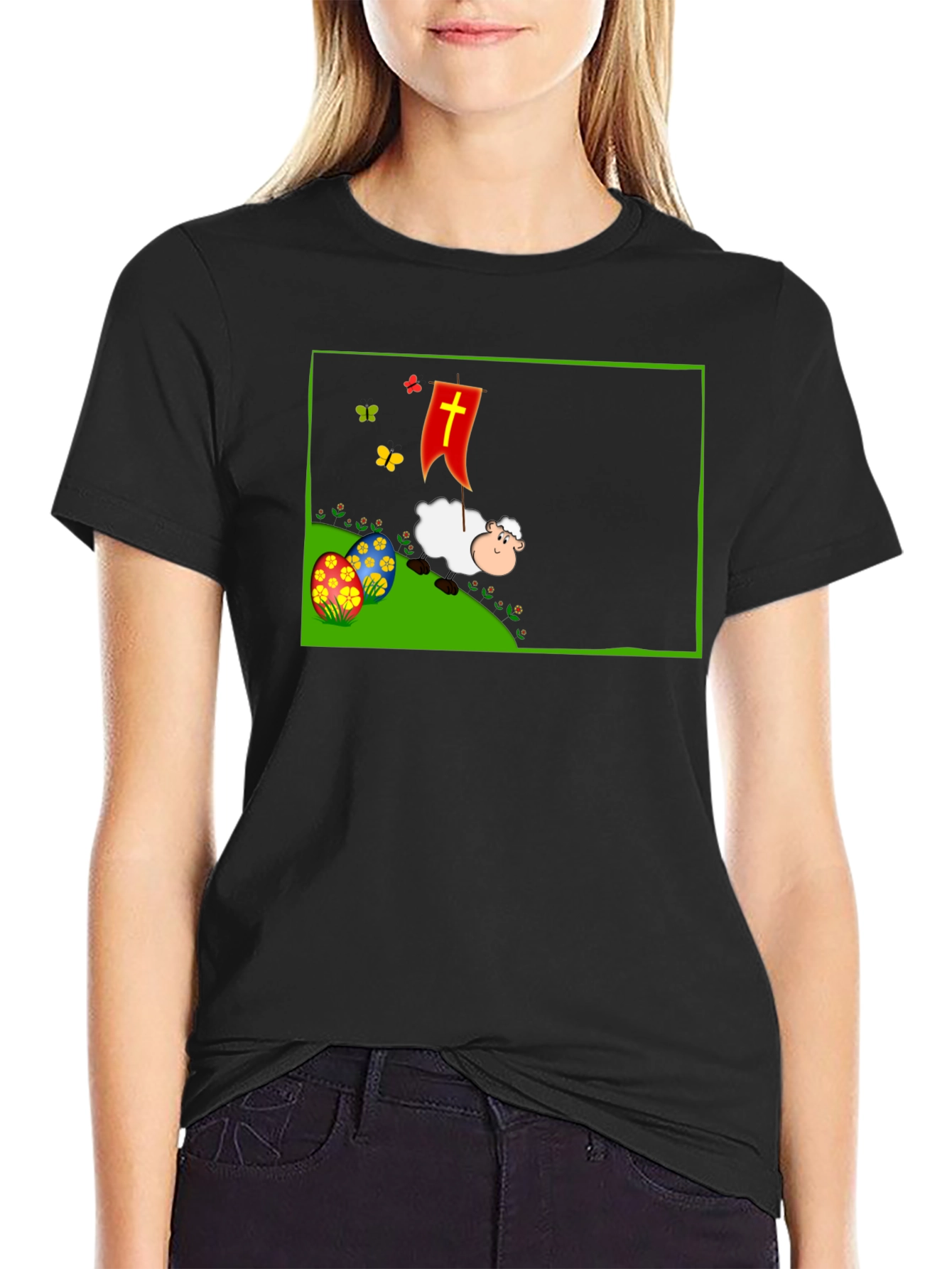 Easter Sheep Graphic T-Shirt - Black