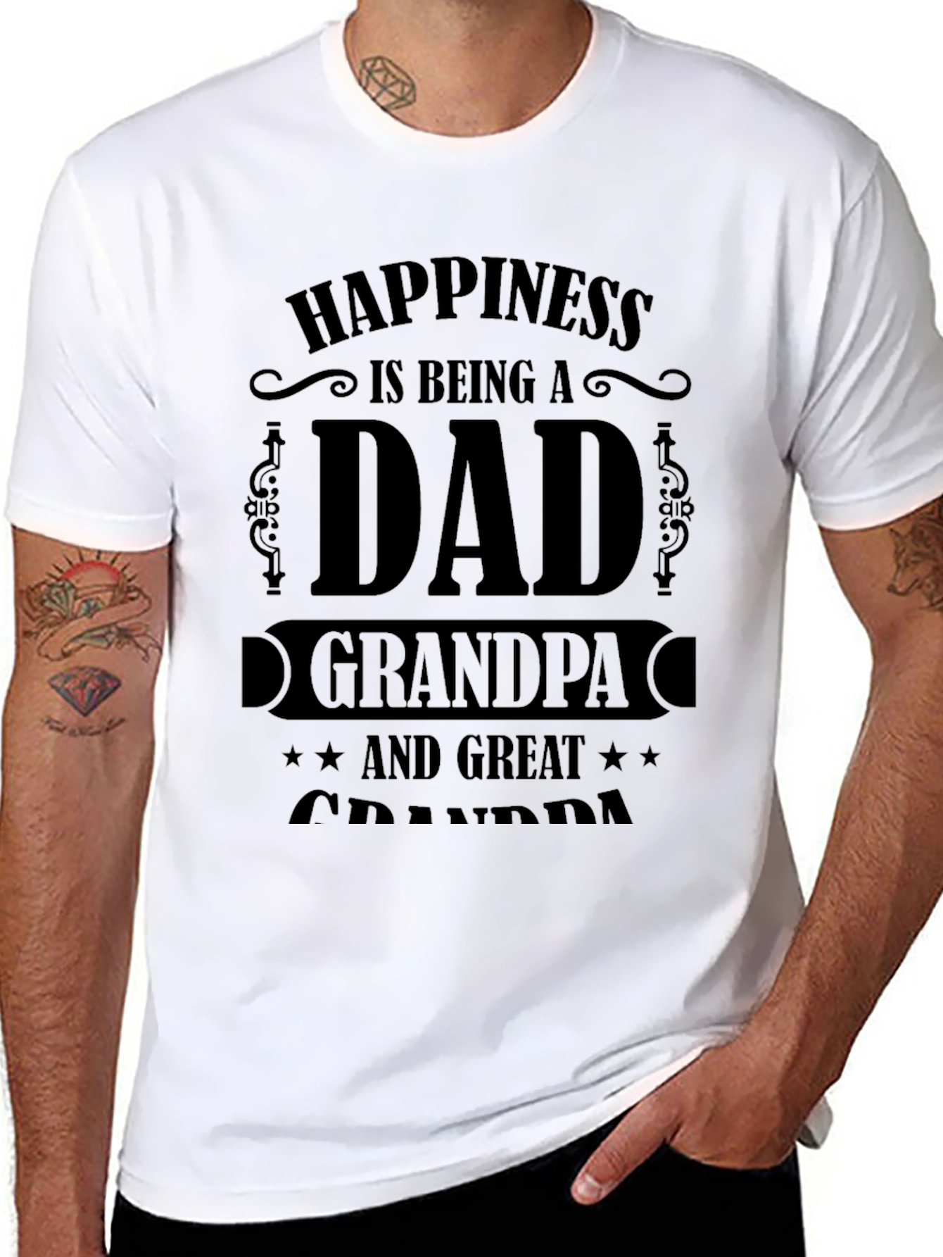 Happiness Dad Grandpa Great Grandpa Black T-Shirt