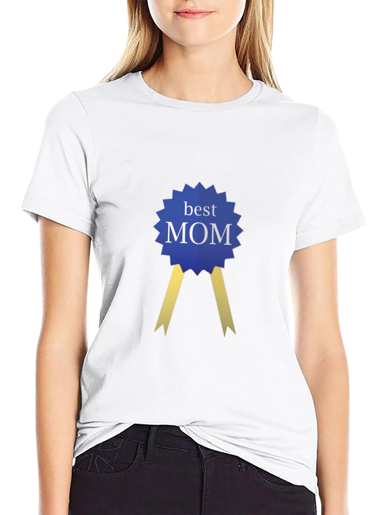Best Mom Award Ribbon Graphic Tee - Black