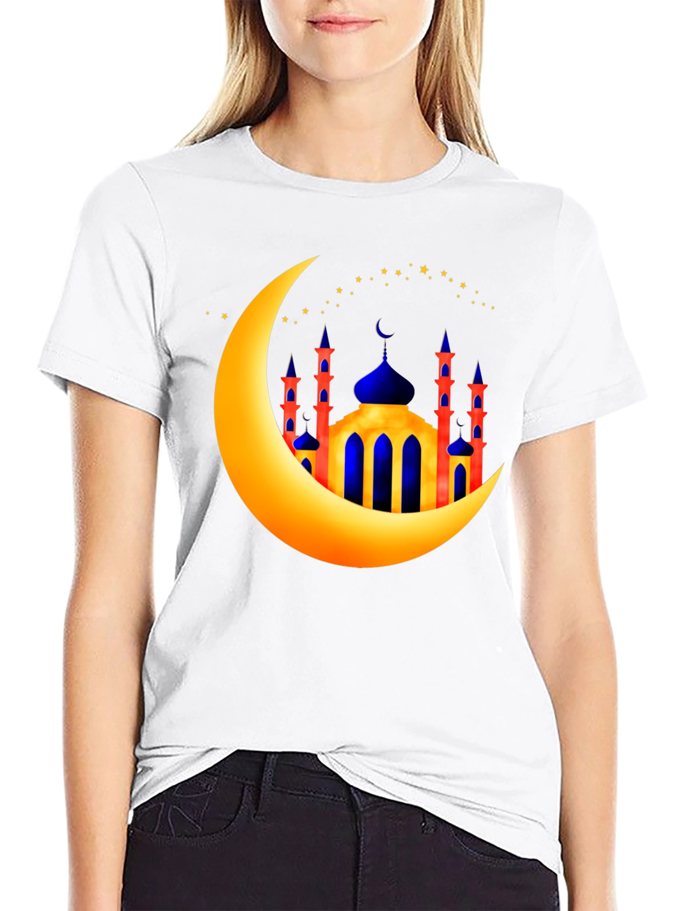 Ramadan Moon & Mosque Graphic Black T-Shirt