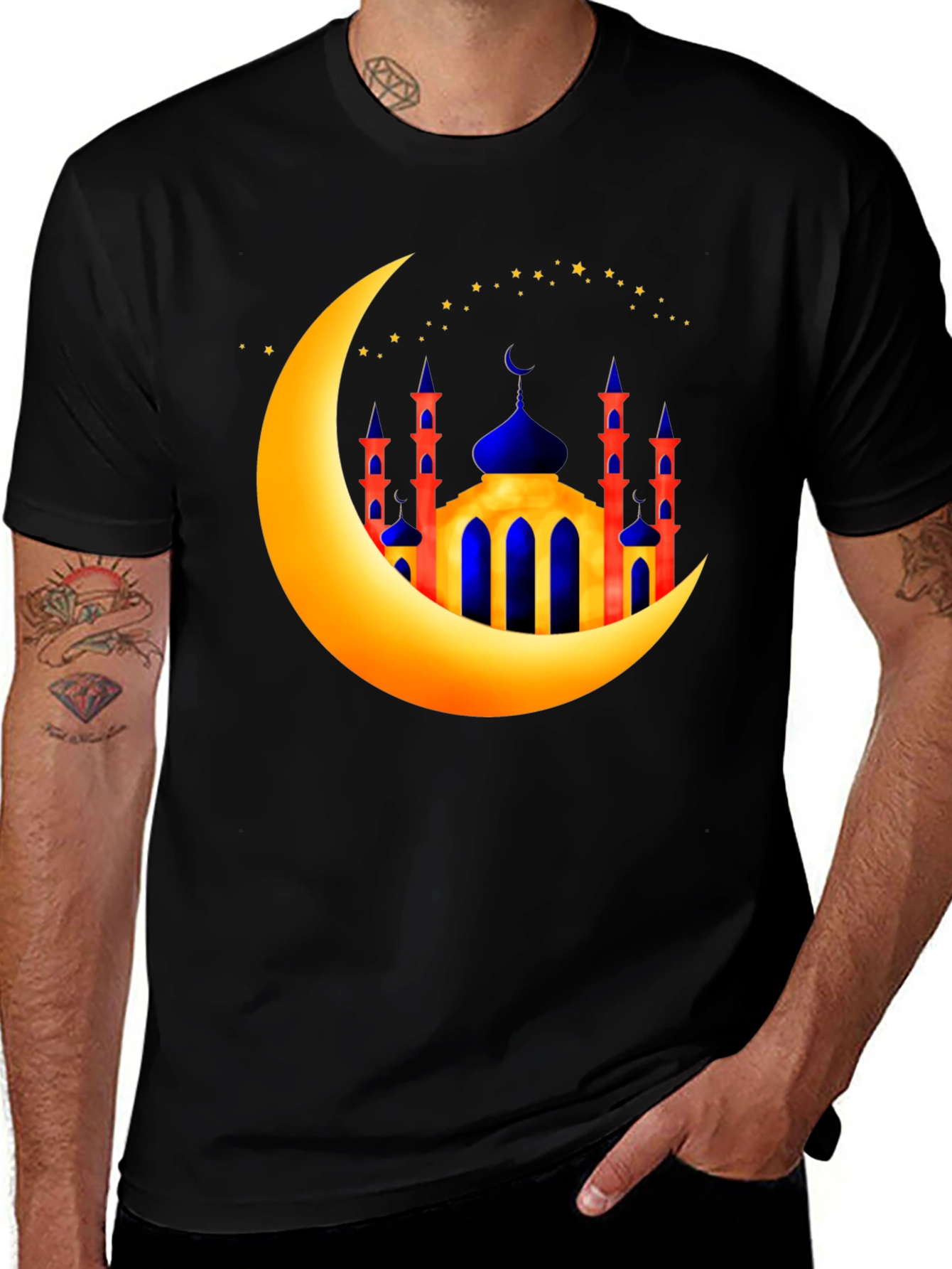 Ramadan Moon & Mosque Graphic Black T-Shirt