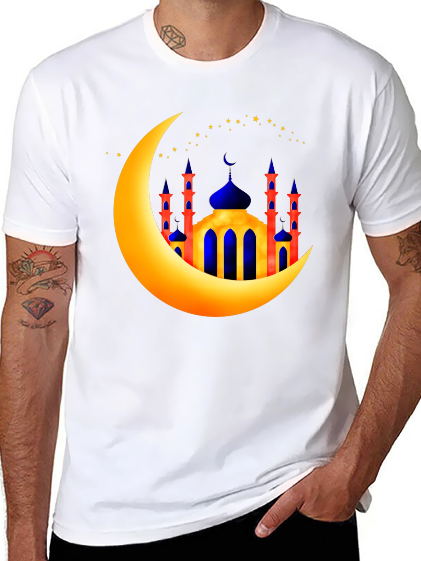 Ramadan Moon & Mosque Graphic Black T-Shirt