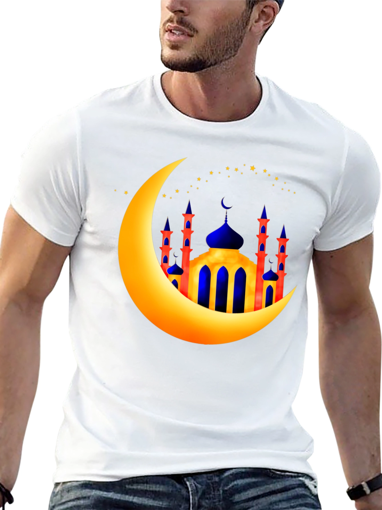 Ramadan Moon & Mosque Graphic Black T-Shirt