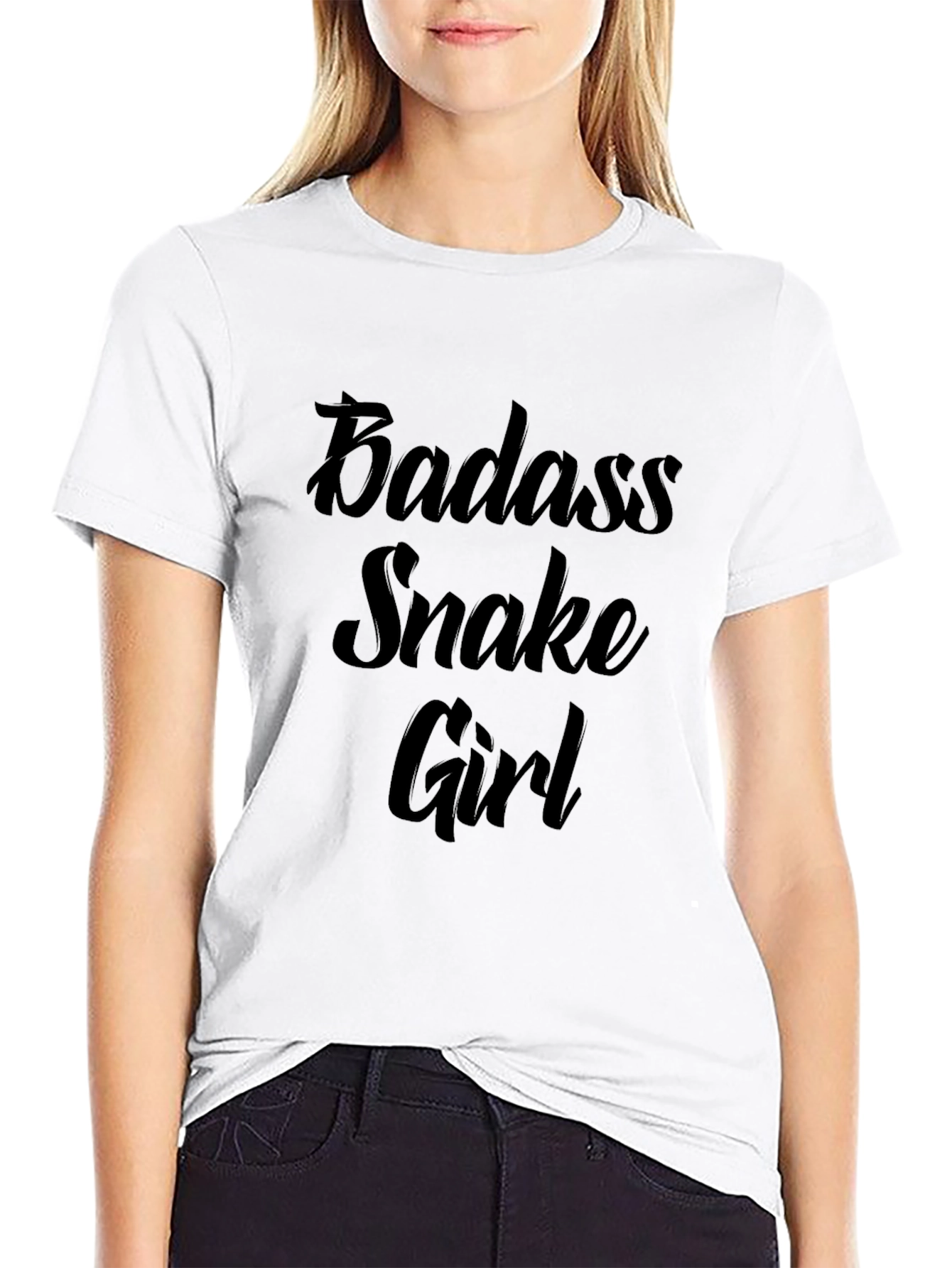 Badass Snake Girl Graphic Print Black T-Shirt