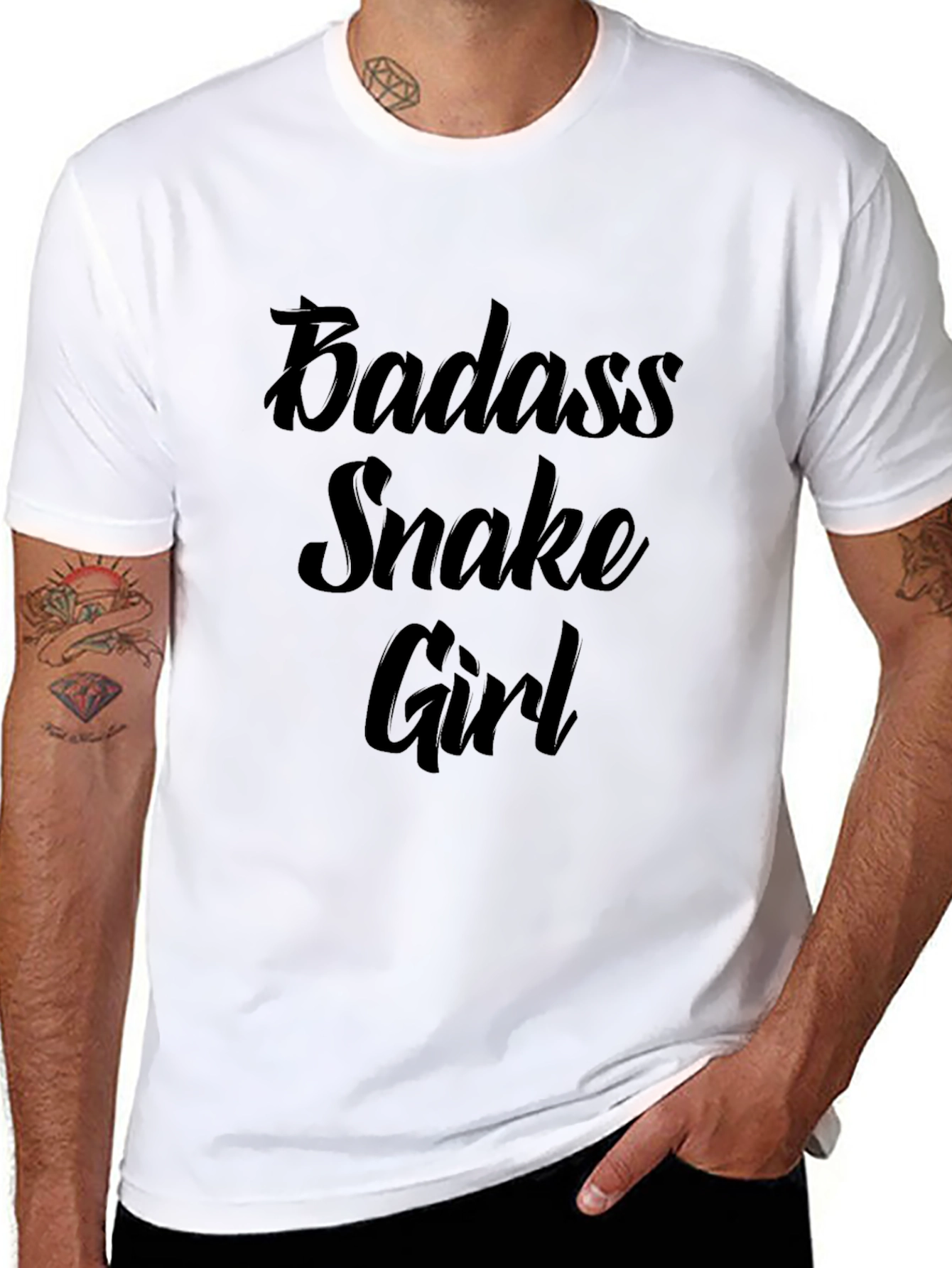 Badass Snake Girl Graphic Print Black T-Shirt