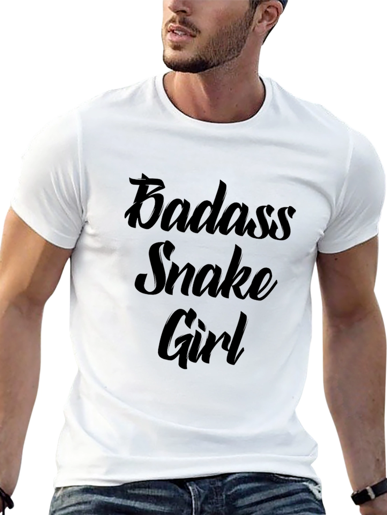 Badass Snake Girl Graphic Print Black T-Shirt