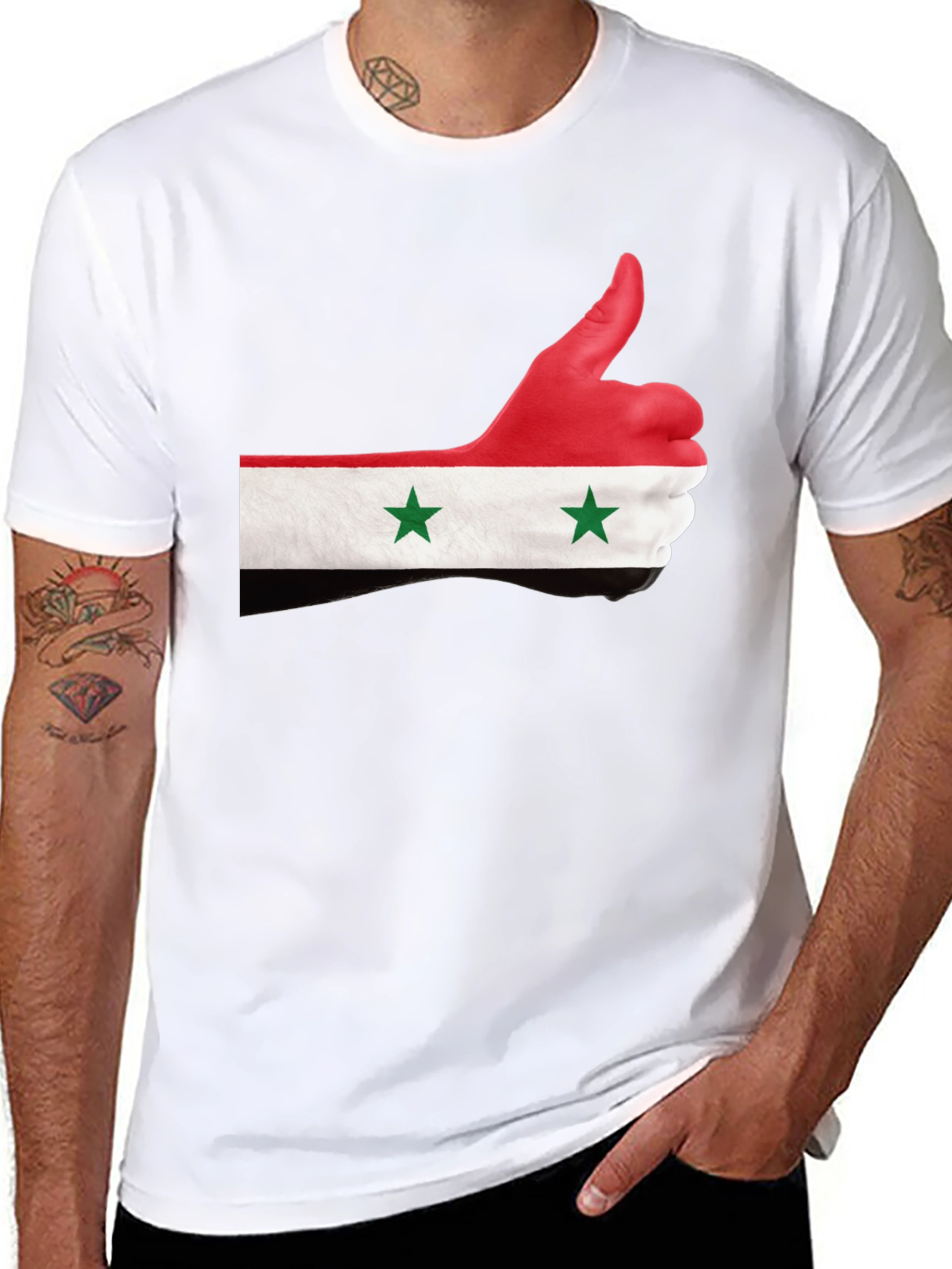 Syria Flag Thumbs Up Graphic Black T-Shirt