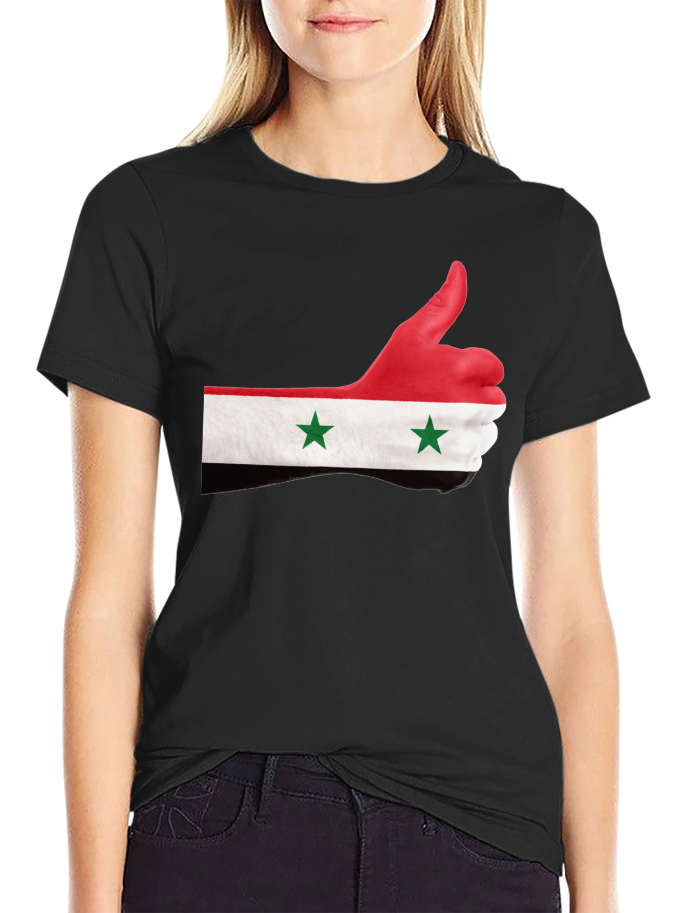 Syria Flag Thumbs Up Graphic Black T-Shirt
