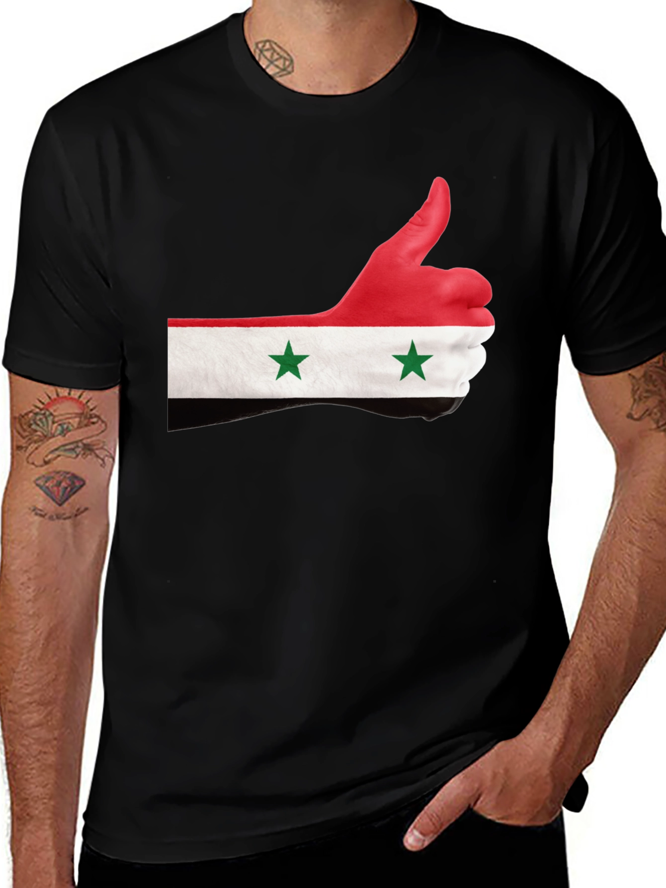 Syria Flag Thumbs Up Graphic Black T-Shirt